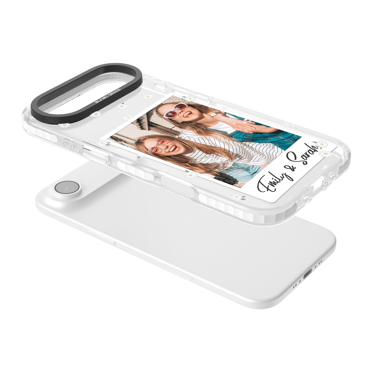 Personalised Daisy Polaroid iPhone Air Impact Clear Phone Case angled