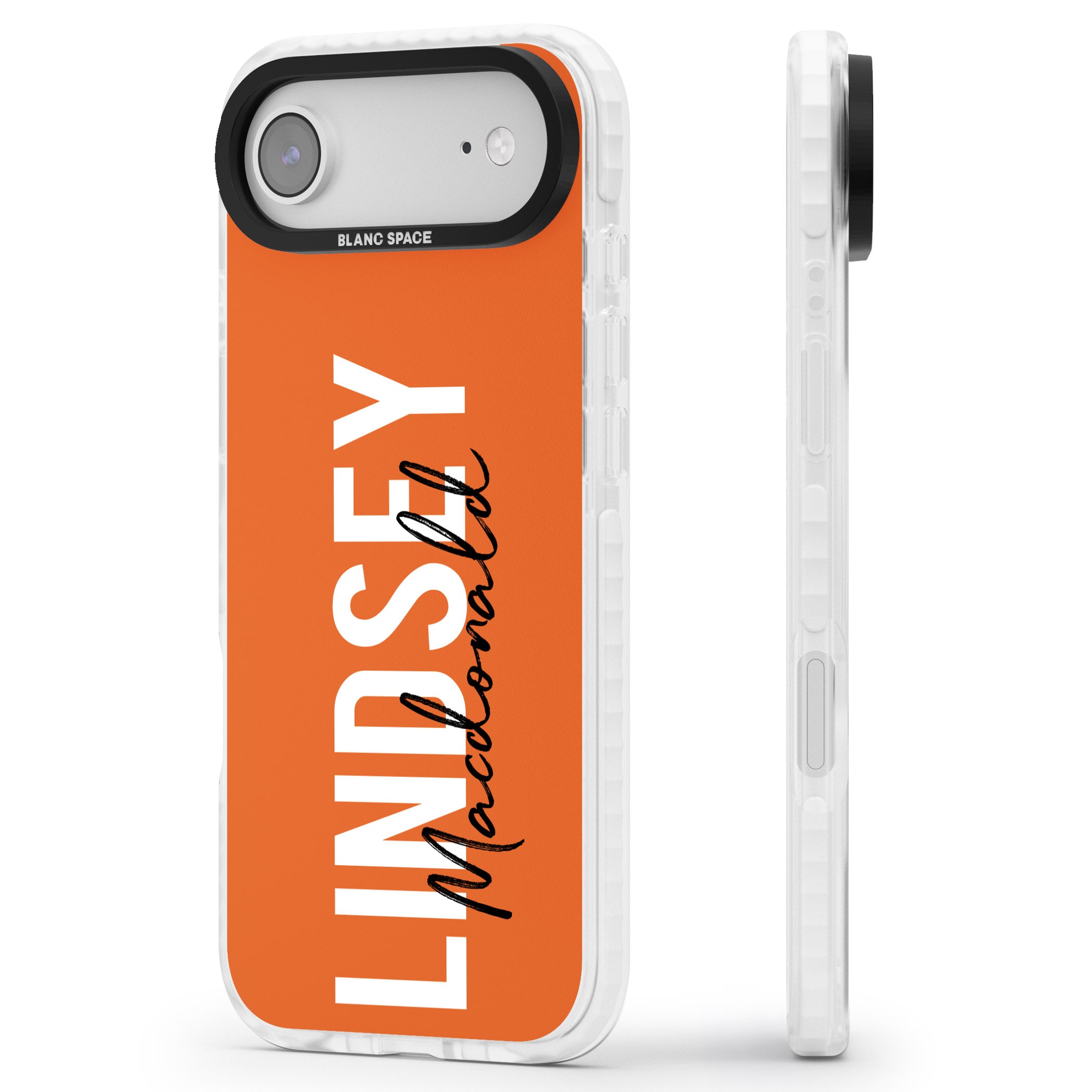 Personalised Bold Name: Orange iPhone 17 Air Impact Clear Phone Case Side Profile