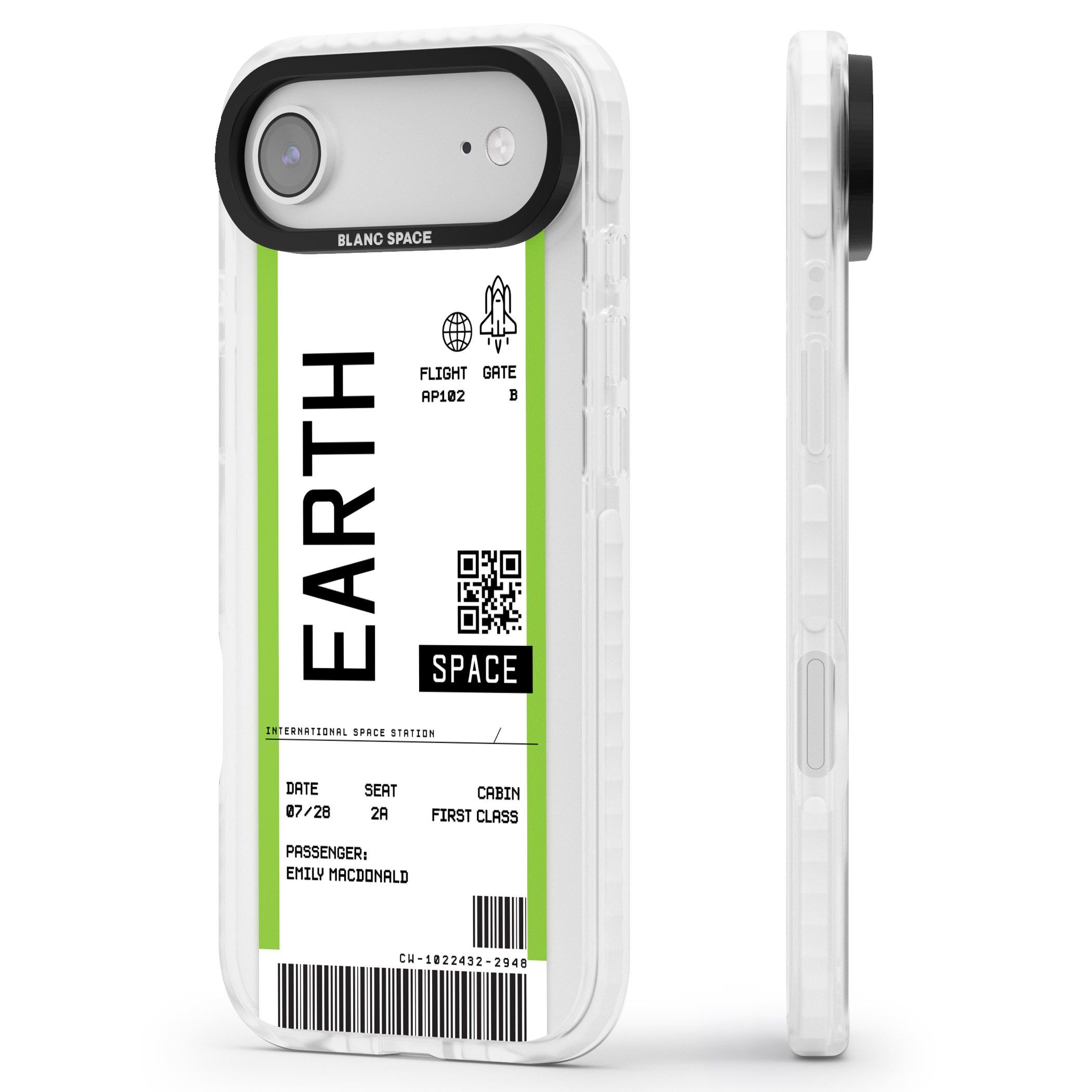 Personalised Earth Travel Ticket iPhone 17 Air Impact Clear Phone Case Side Profile