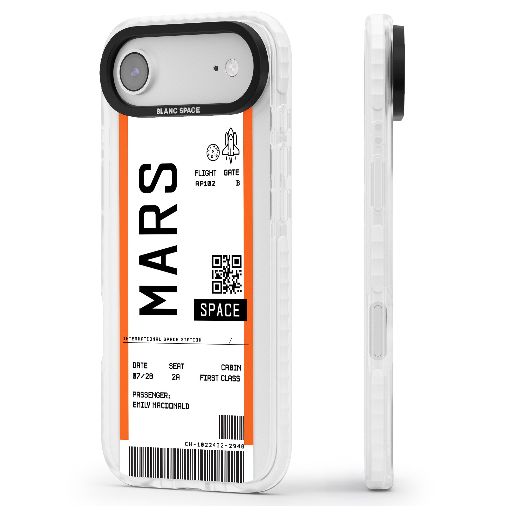 Personalised Mars Travel Ticket iPhone 17 Air Impact Clear Phone Case Side Profile