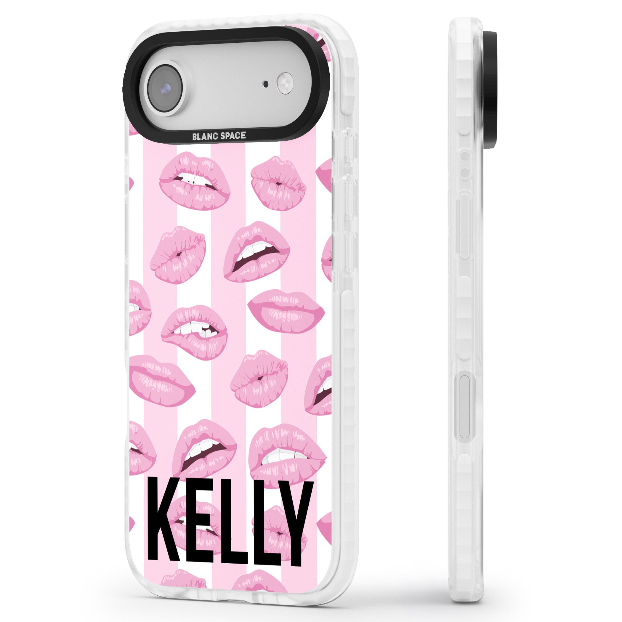 Personalised Pink Stripes & Lips iPhone 17 Air Impact Clear Phone Case Side Profile