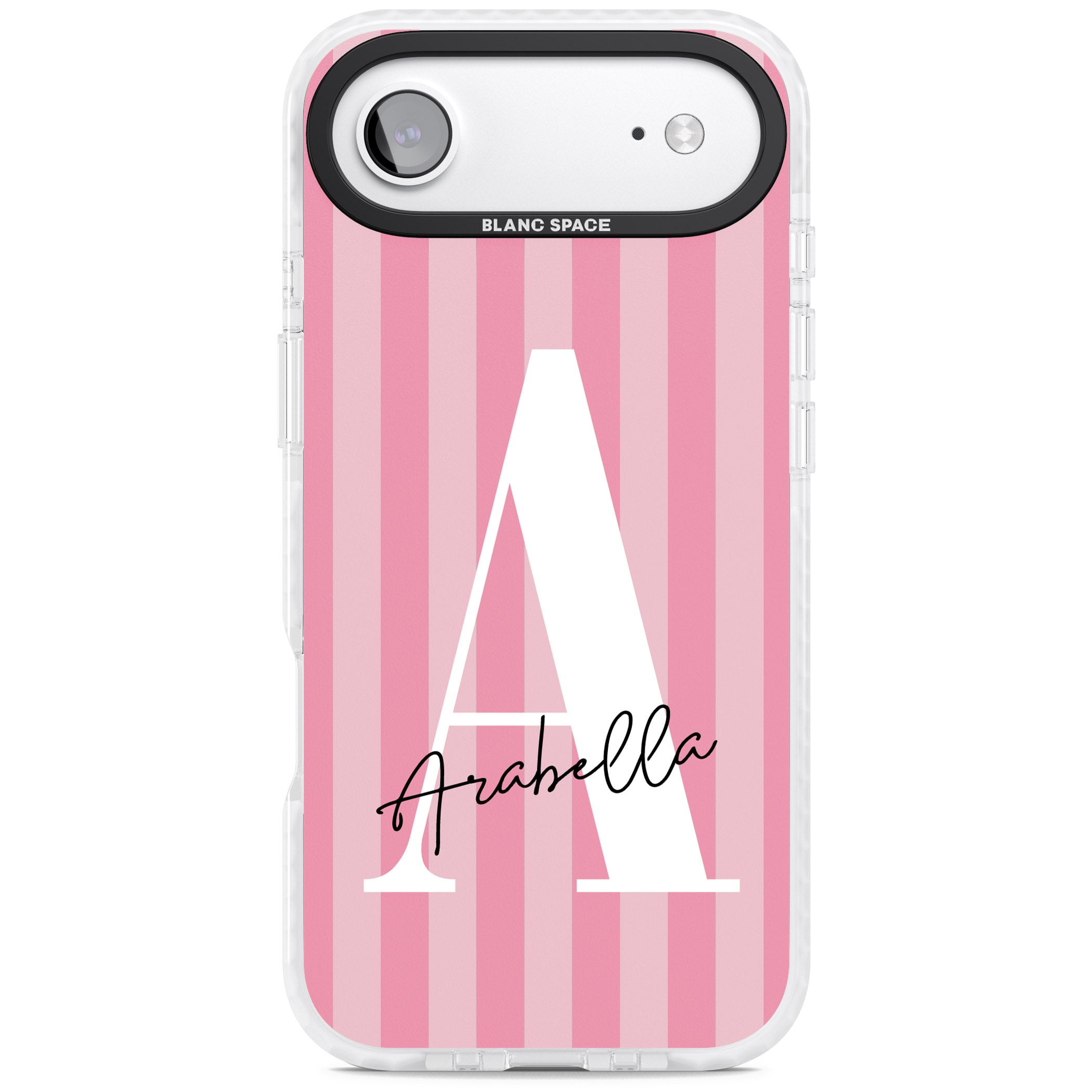 Personalised Pink Stripes Initial iPhone 17 Air Impact Clear Phone Case