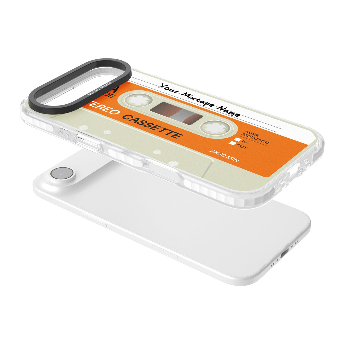 Personalised Retro Cassette Classic iPhone Air Impact Clear Phone Case angled