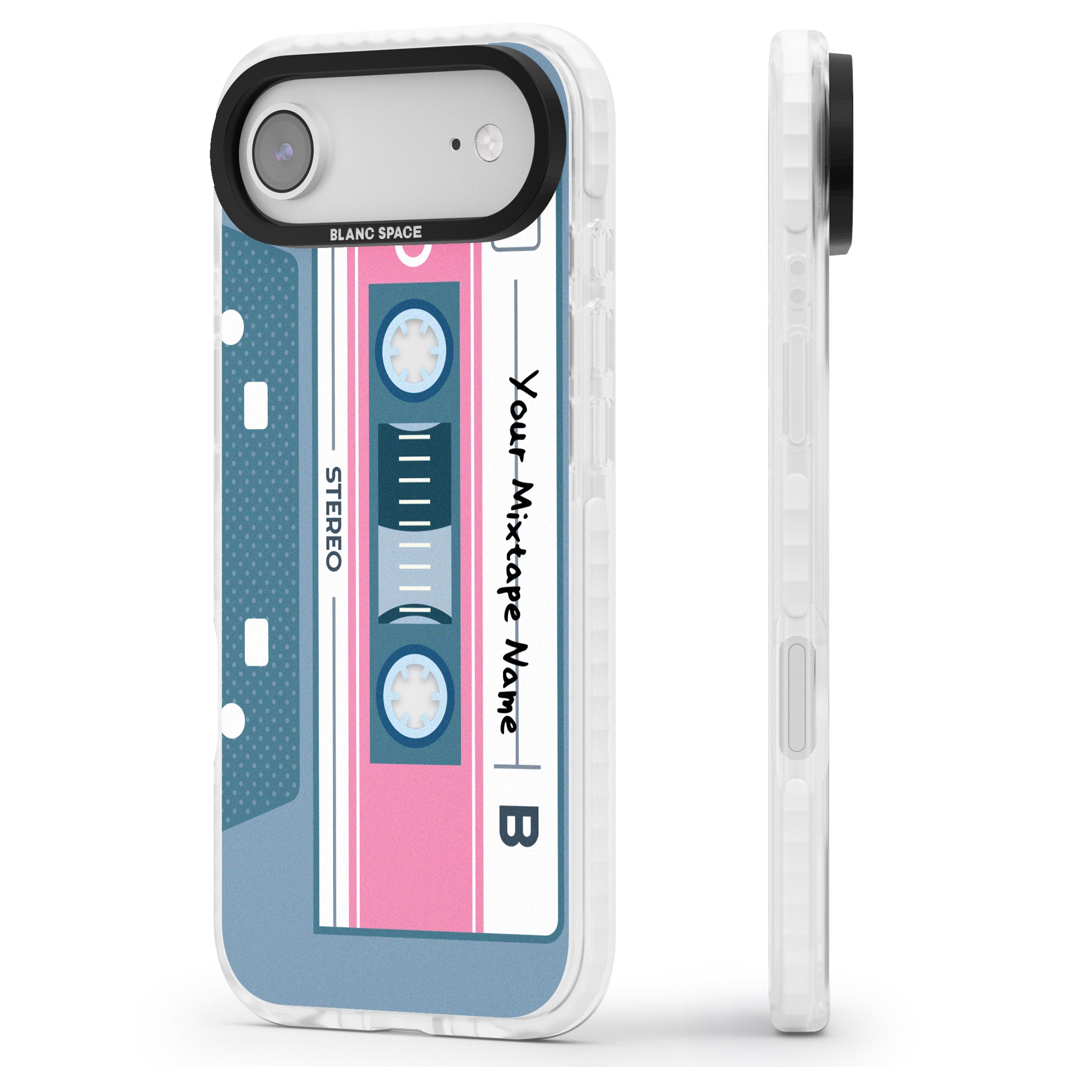 Personalised Retro Cassette Mixtape iPhone 17 Air Impact Clear Phone Case Side Profile