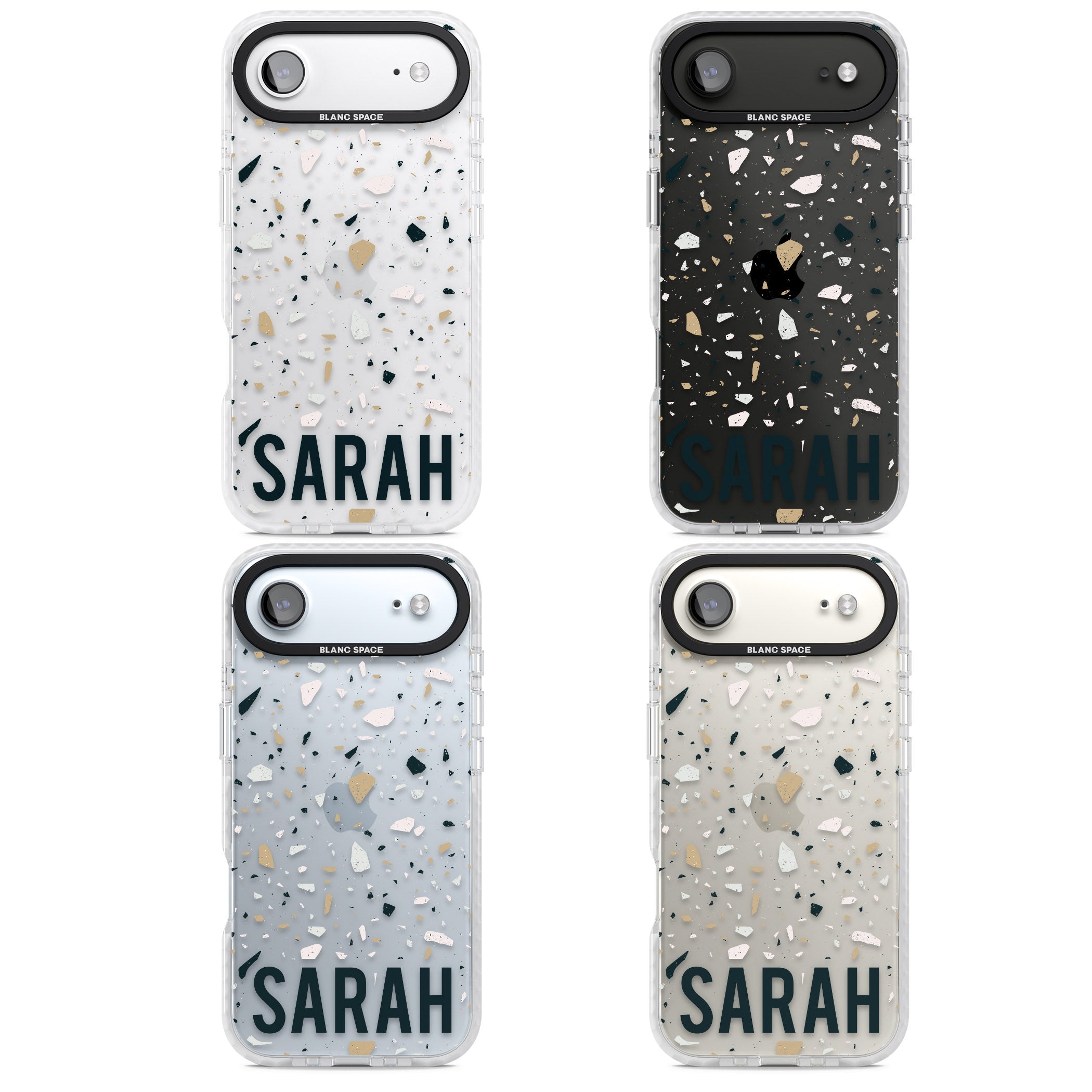 Personalised Terrazzo Blue, Pink, Brown iPhone 17 Air Impact Clear Phone Case APT Impact Protection