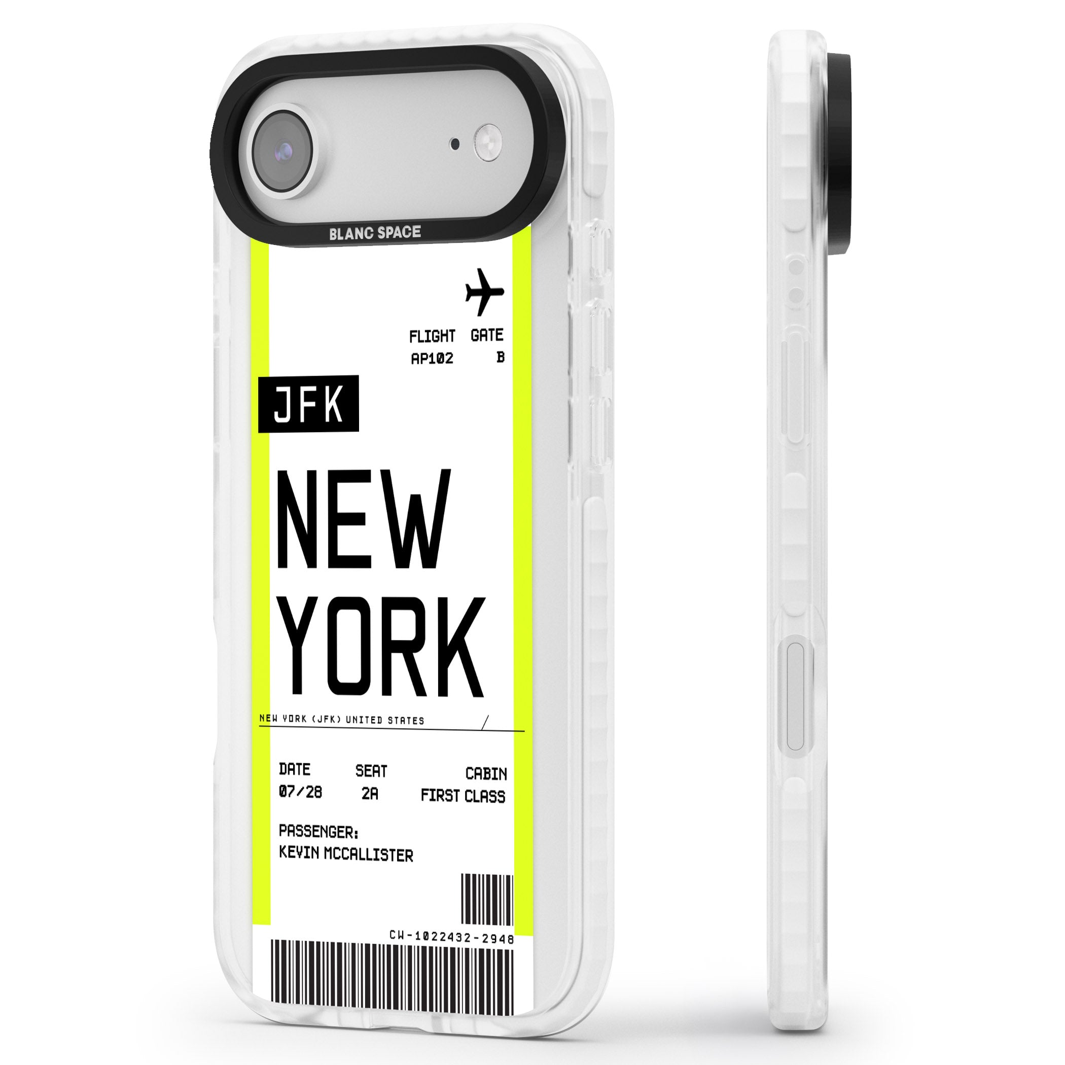 Personalised New York Boarding Pass iPhone 17 Air Impact Clear Phone Case Side Profile