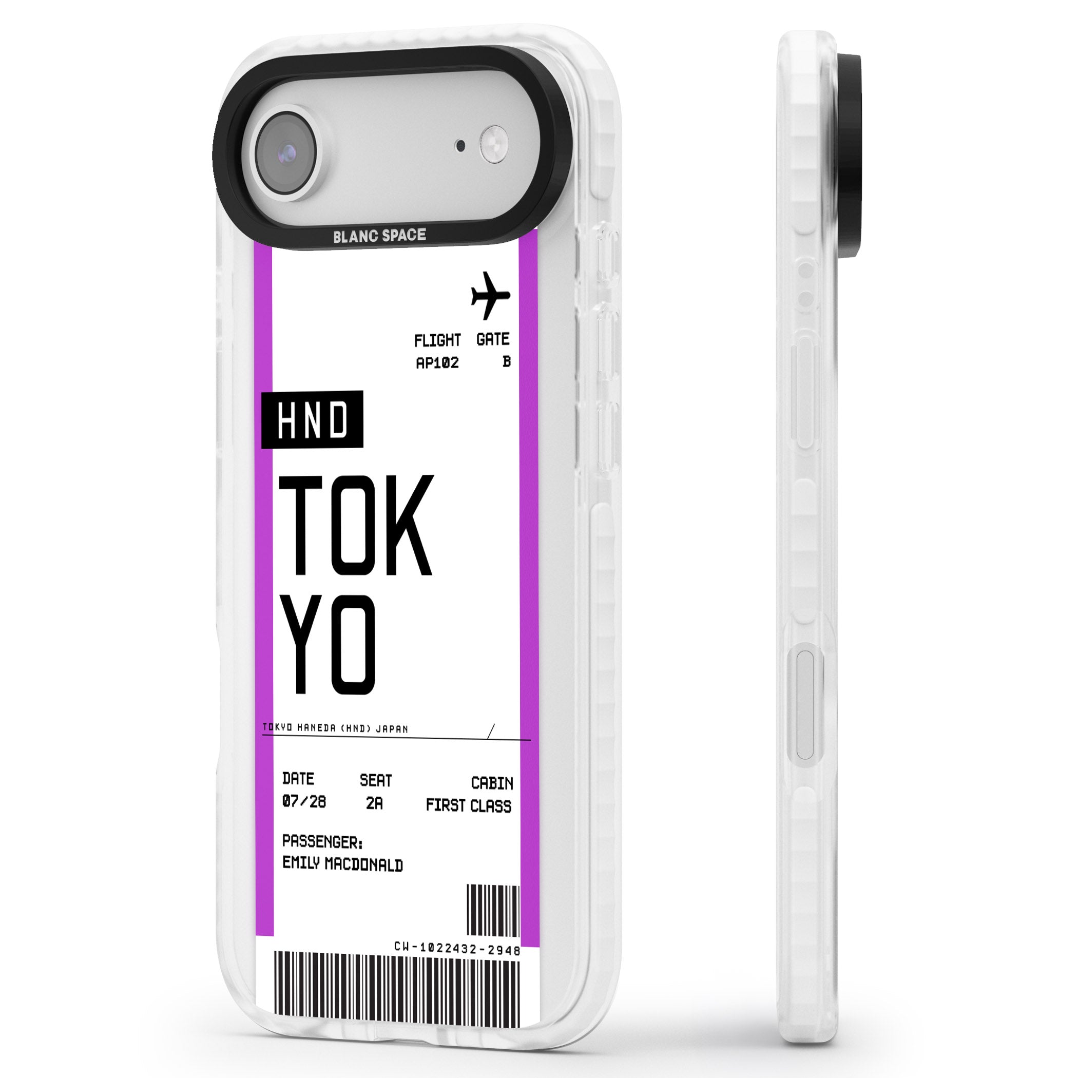 Personalised Tokyo Boarding Pass iPhone 17 Air Impact Clear Phone Case Side Profile