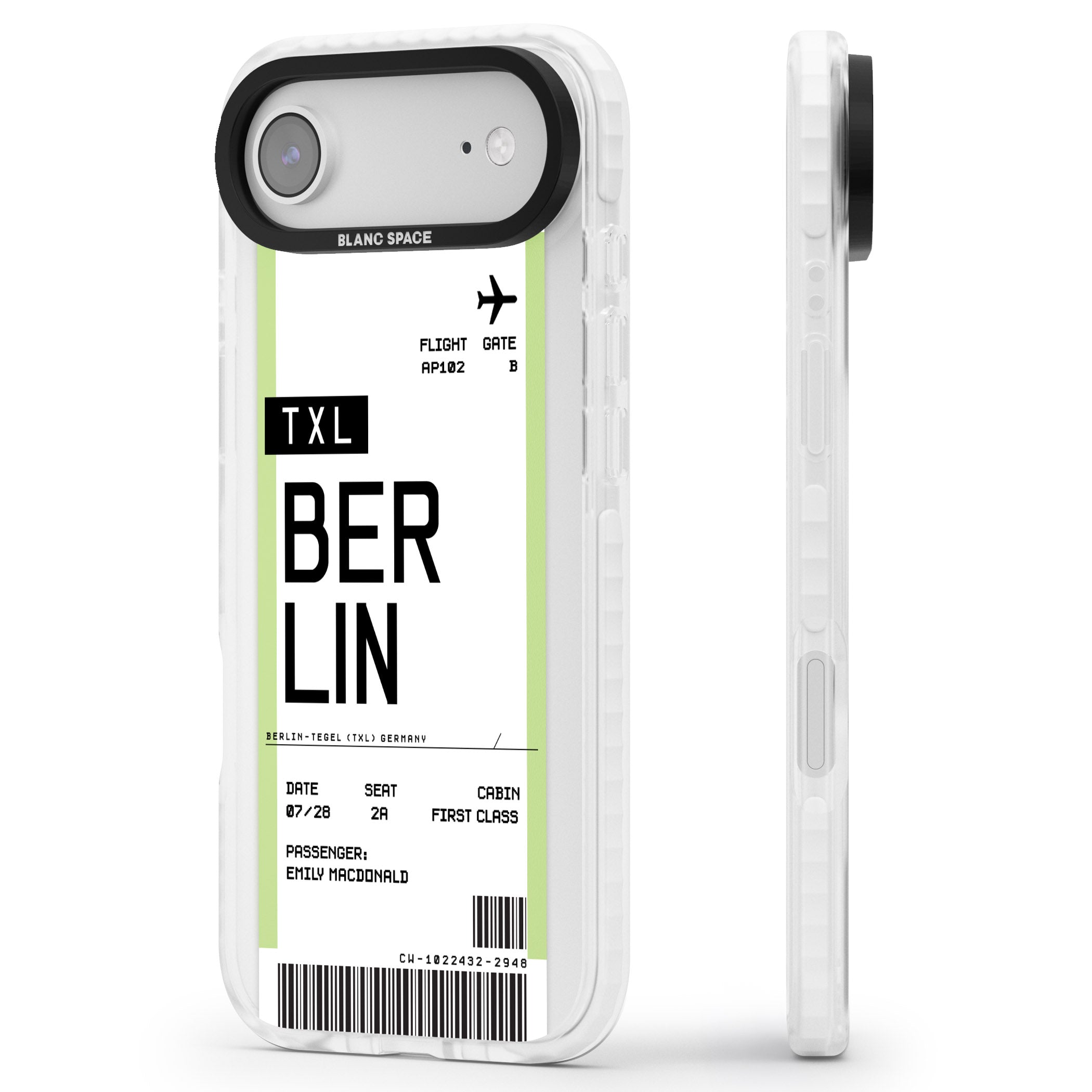 Personalised Berlin Boarding Pass iPhone 17 Air Impact Clear Phone Case Side Profile