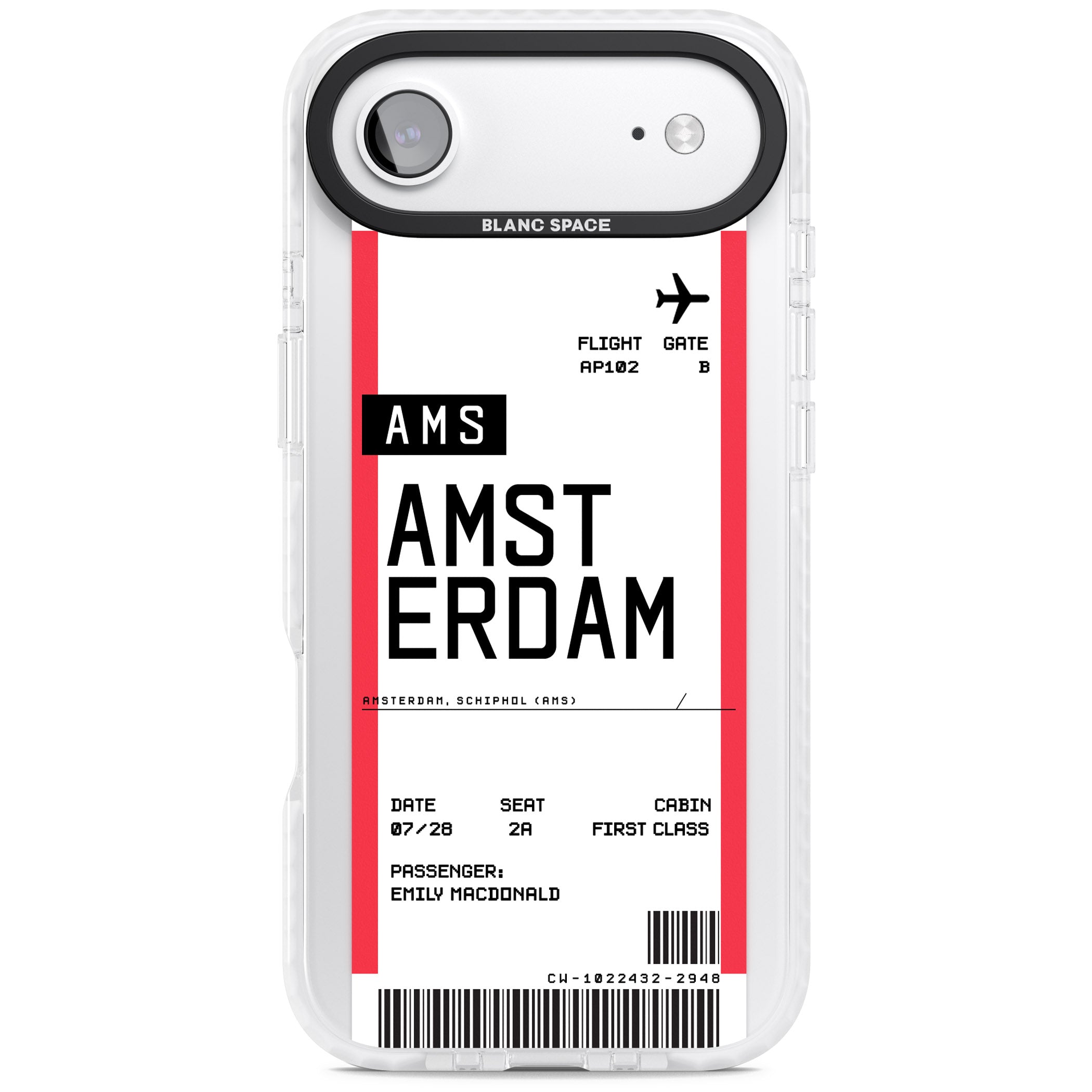 Personalised Amsterdam Boarding Pass iPhone 17 Air Impact Clear Phone Case
