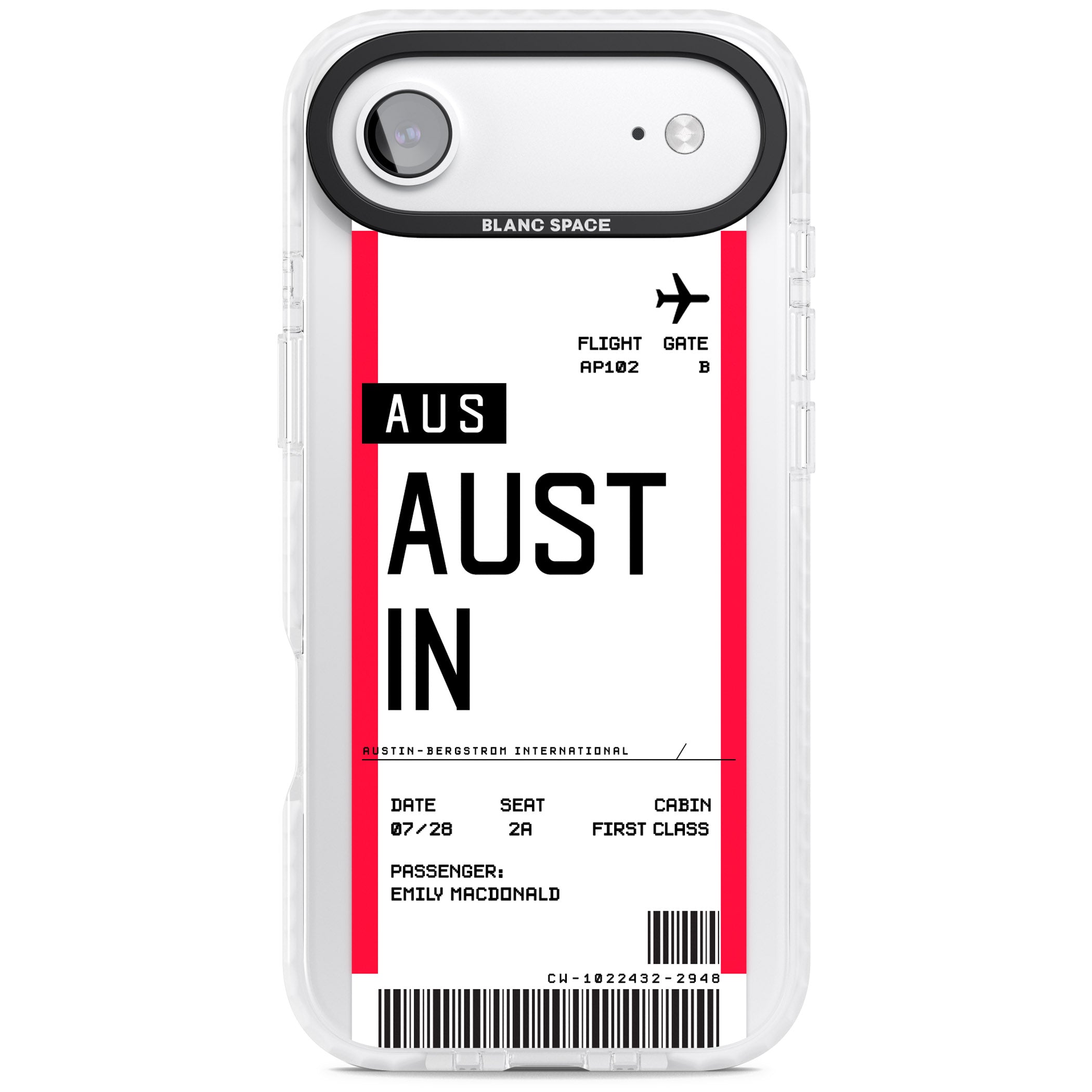 Personalised Austin Boarding Pass iPhone 17 Air Impact Clear Phone Case