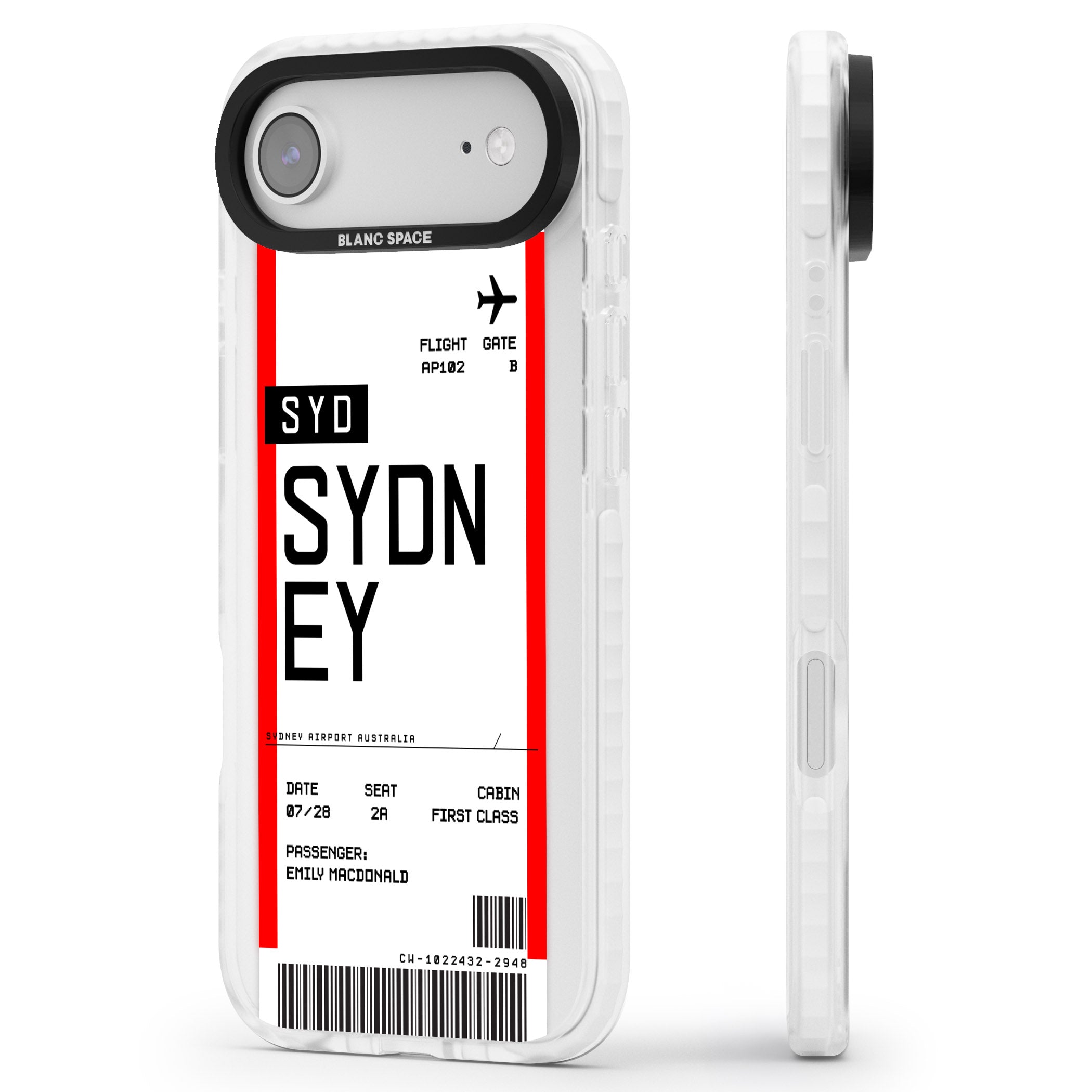 Personalised Sydney Boarding Pass iPhone 17 Air Impact Clear Phone Case Side Profile