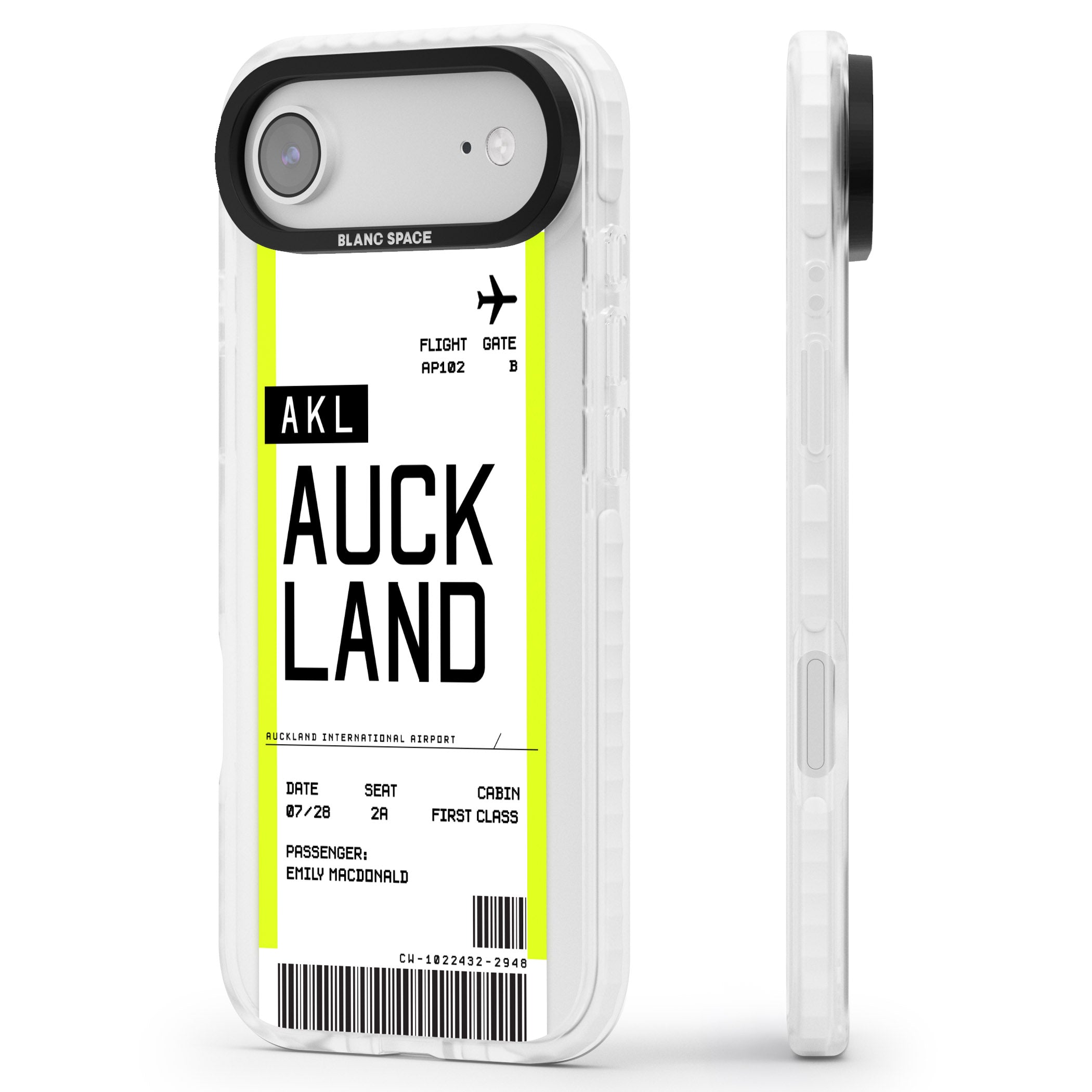 Personalised Auckland Boarding Pass iPhone 17 Air Impact Clear Phone Case Side Profile