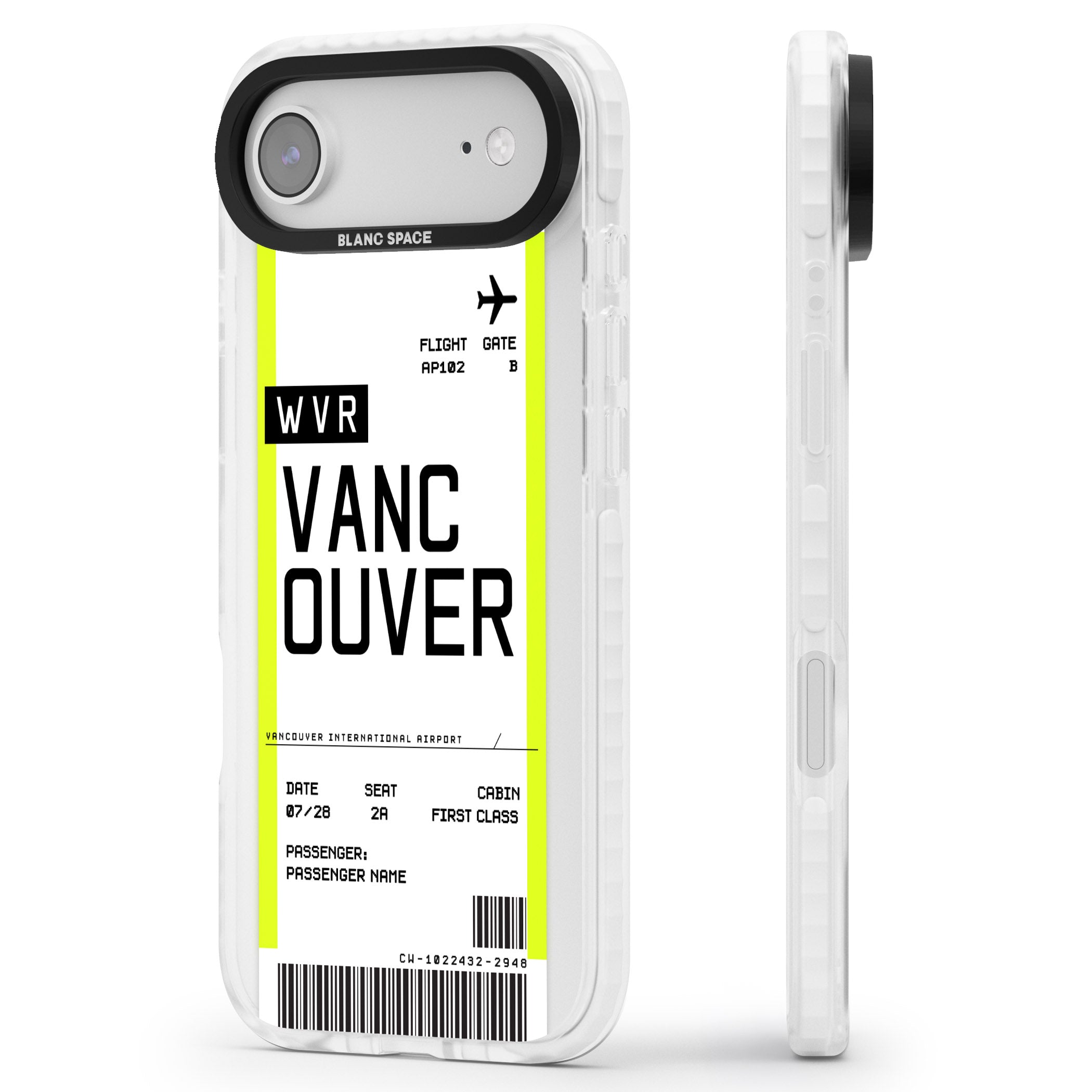 Personalised Vancouver Boarding Pass iPhone 17 Air Impact Clear Phone Case Side Profile