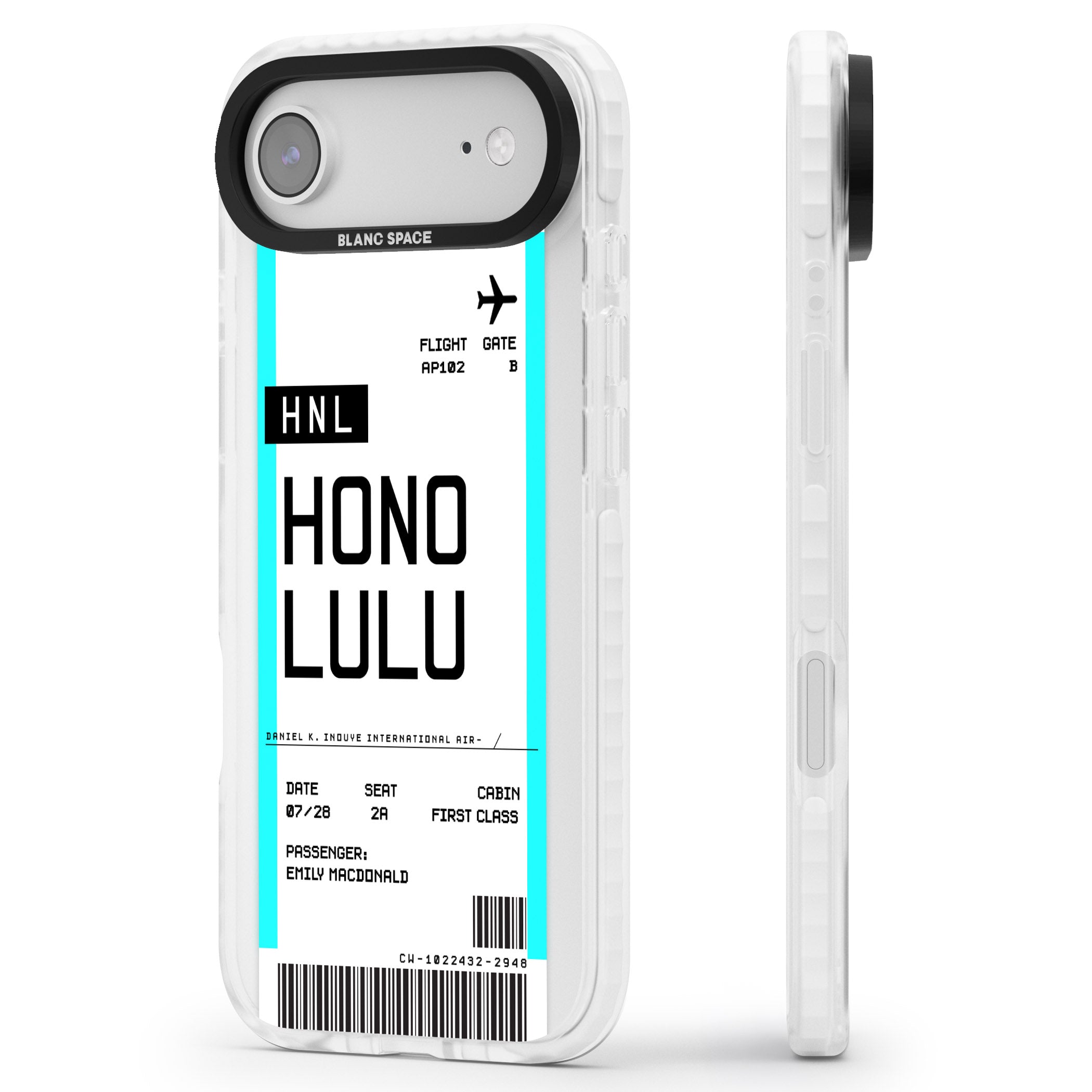 Personalised Honolulu Boarding Pass iPhone 17 Air Impact Clear Phone Case Side Profile