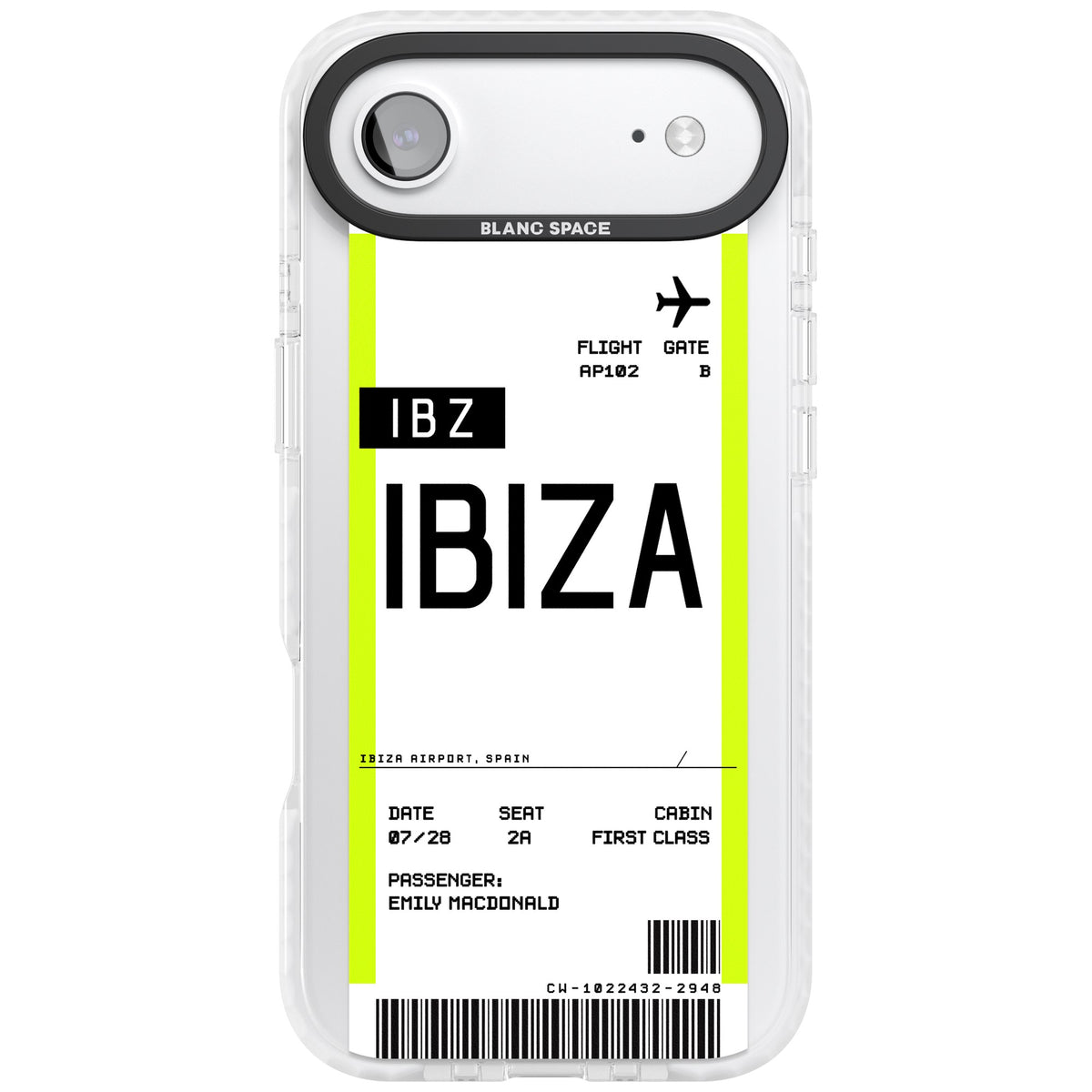 Personalised Ibiza Boarding Pass iPhone Air Impact Clear Phone Case front