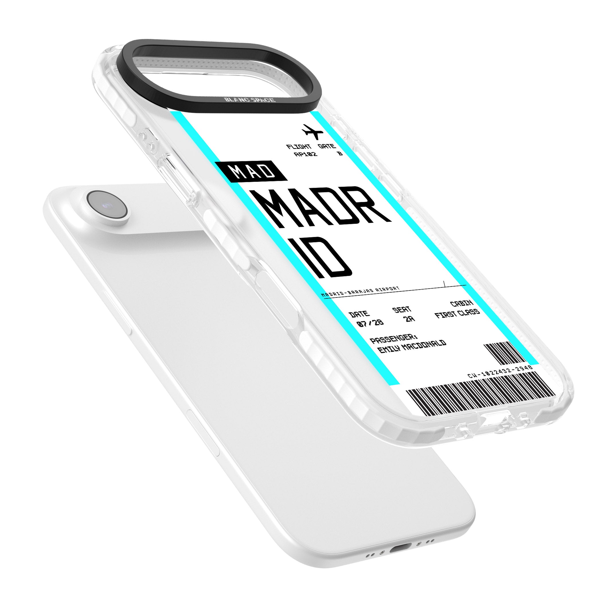 Personalised Madrid Boarding Pass iPhone 17 Air Impact Clear Phone Case Colours