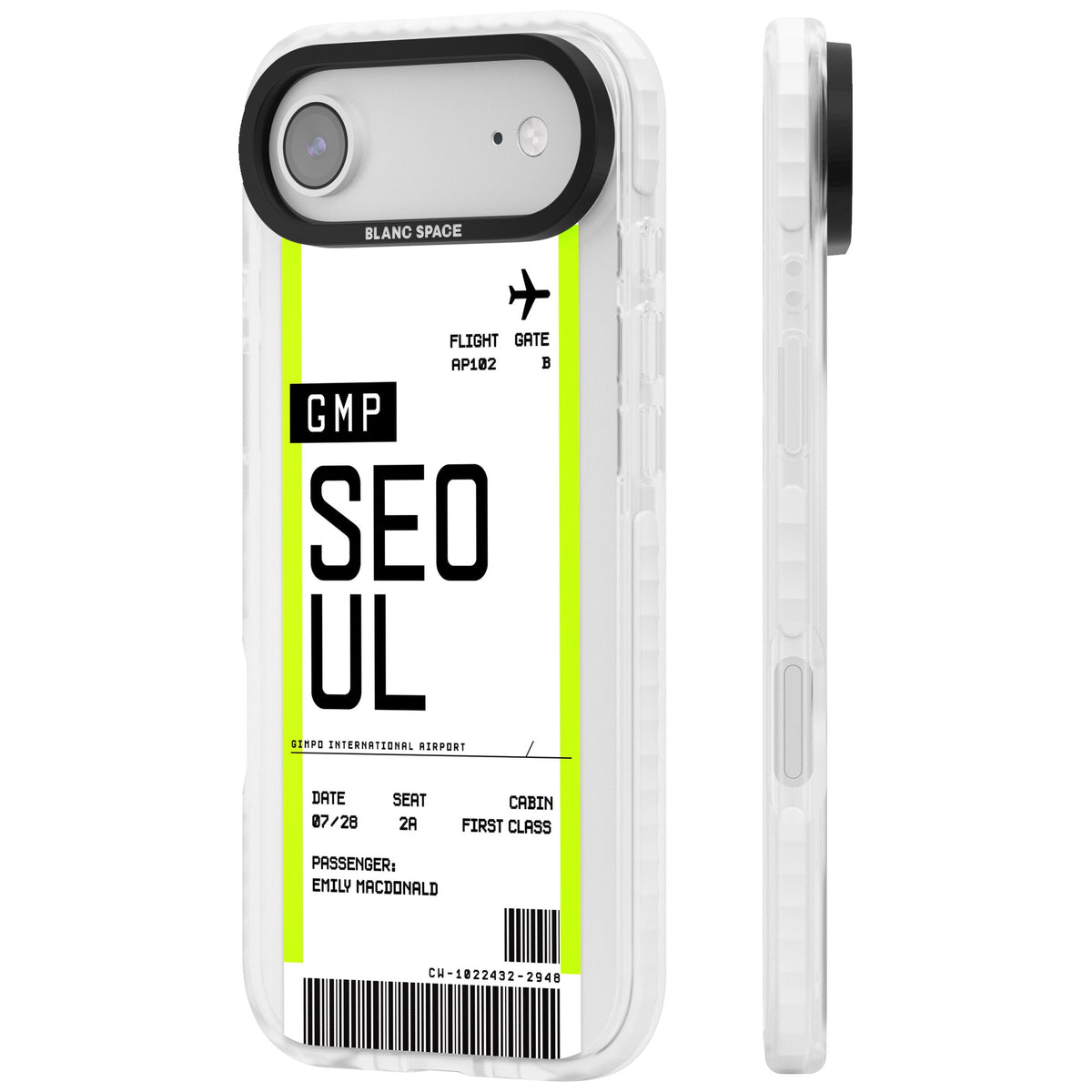 Personalised Seoul Boarding Pass iPhone Air Impact Clear Phone Case side