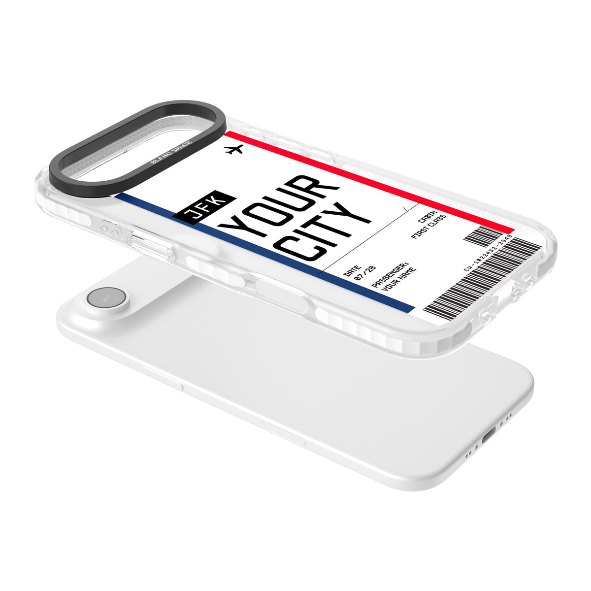 Personalised Create Your Own Boarding Pass Ticket iPhone Air Impact Clear Phone Case angled