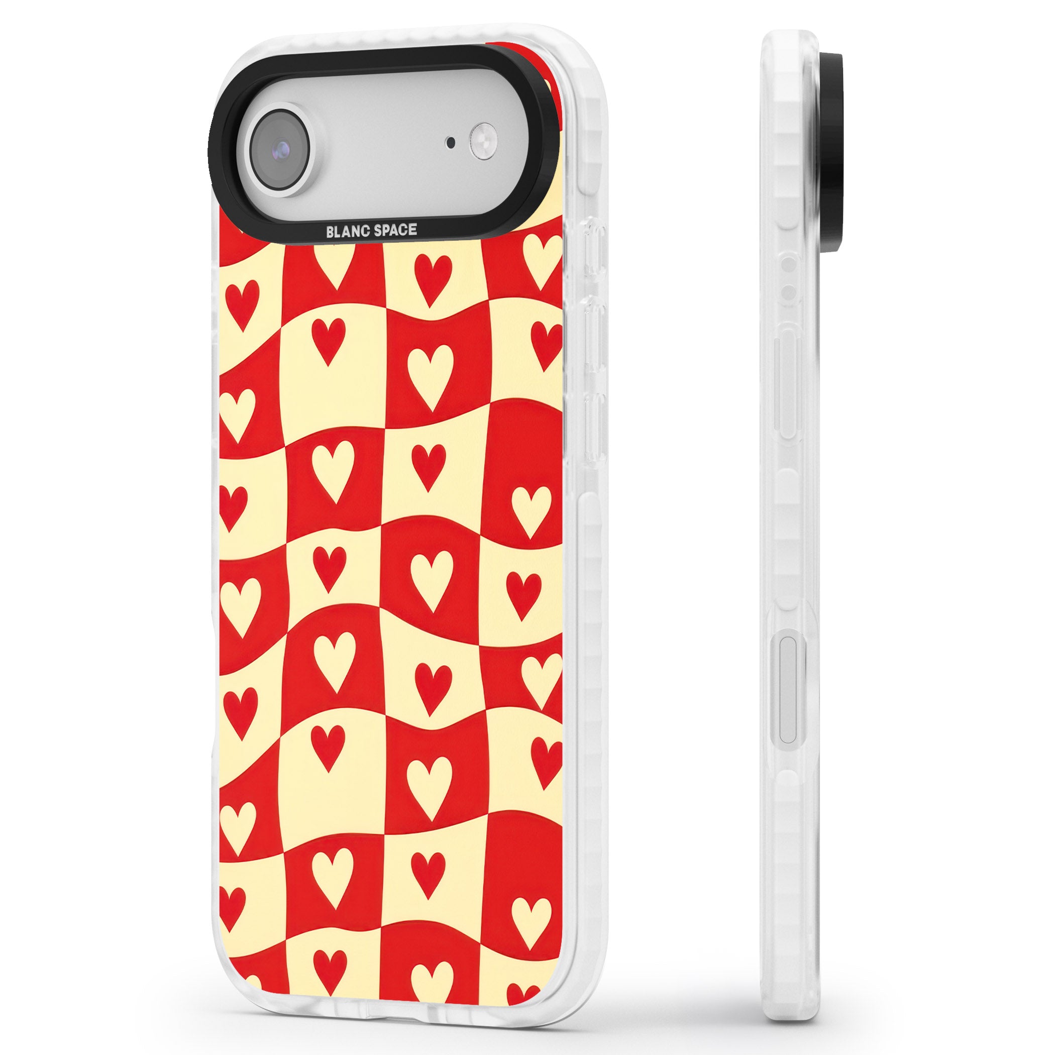 Red Wavy Checked & Hearts iPhone 17 Air Impact Clear Phone Case Side Profile
