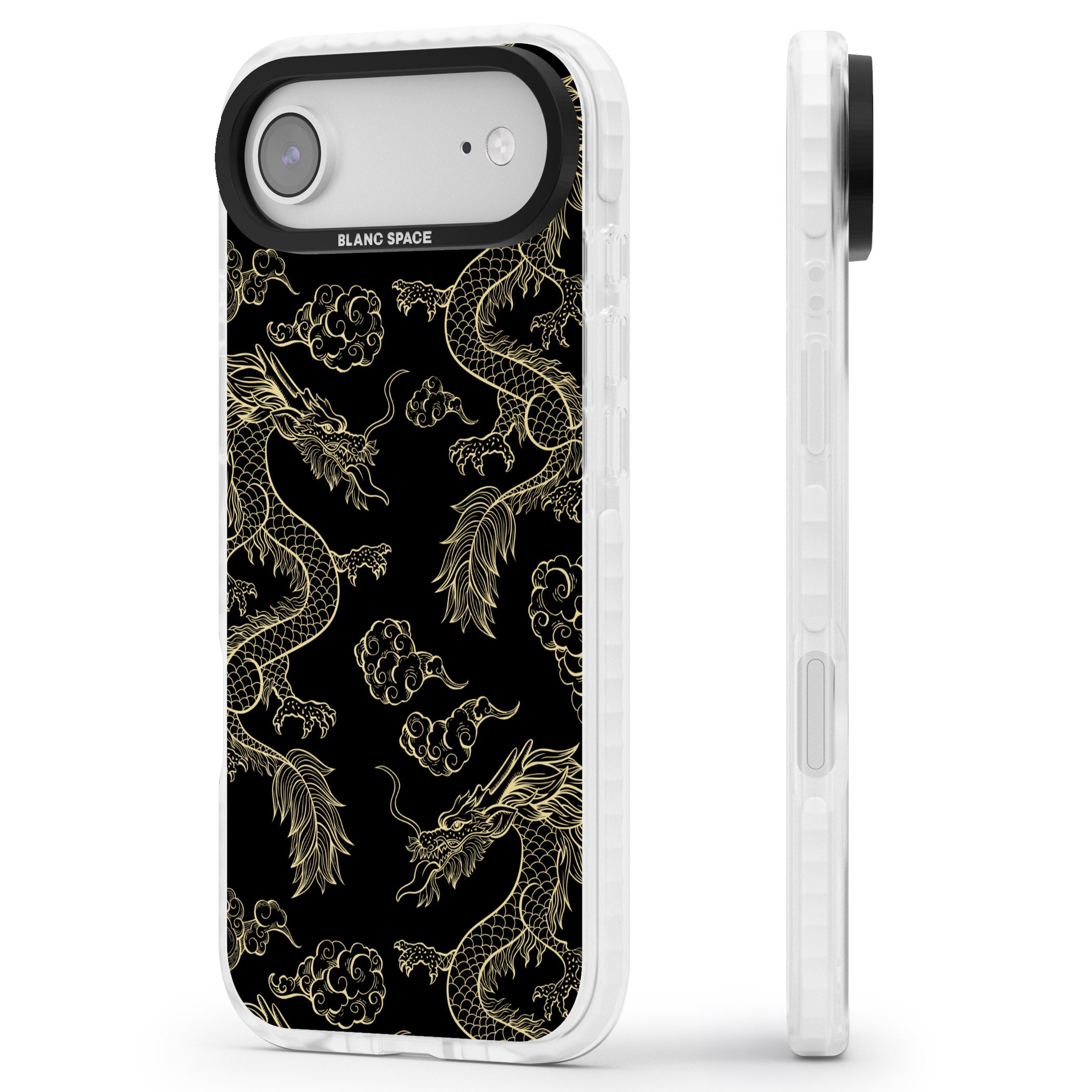 Black And Gold Dragon Pattern iPhone 17 Air Impact Clear Phone Case Side Profile
