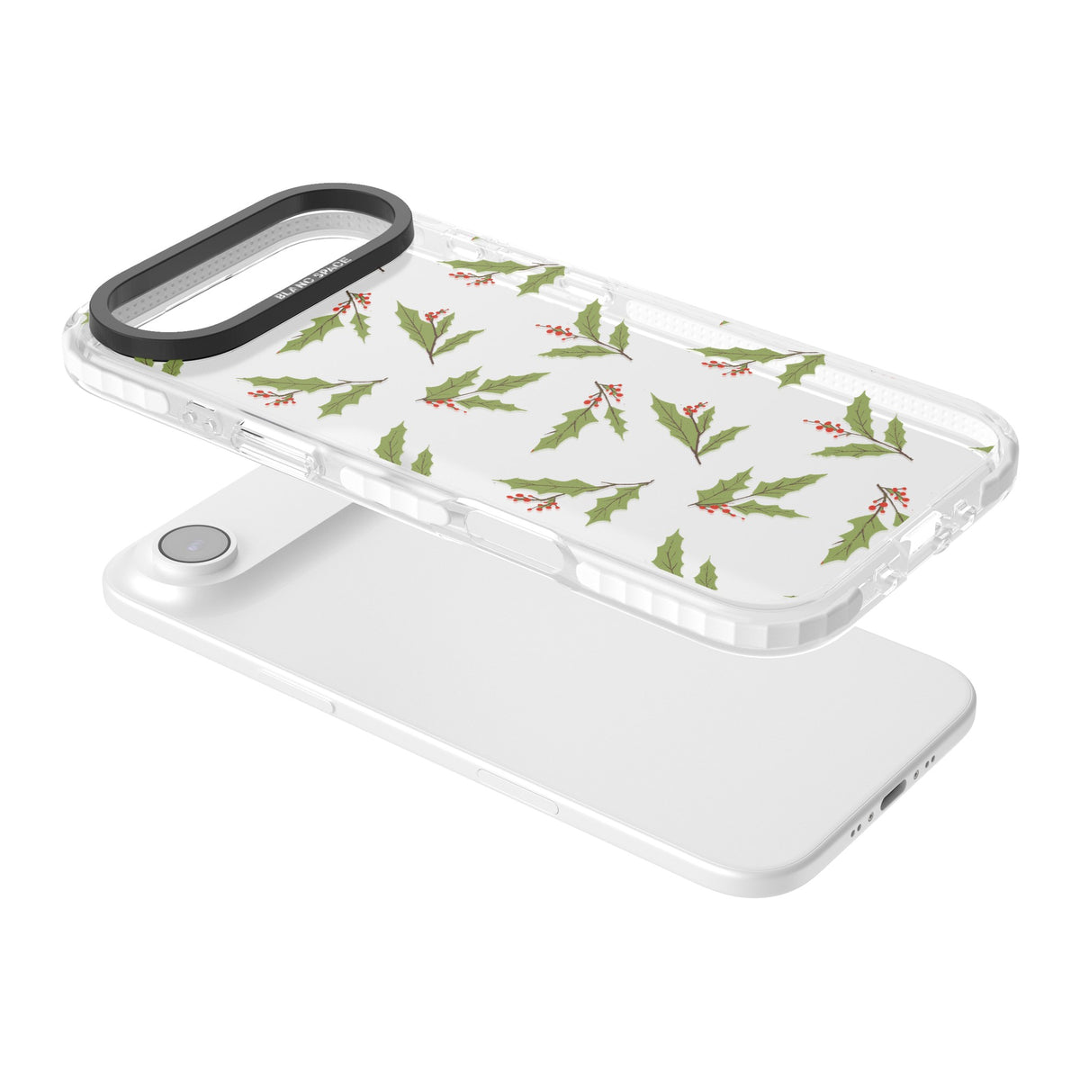 Christmas Holly Pattern iPhone Air Impact Clear Phone Case angled