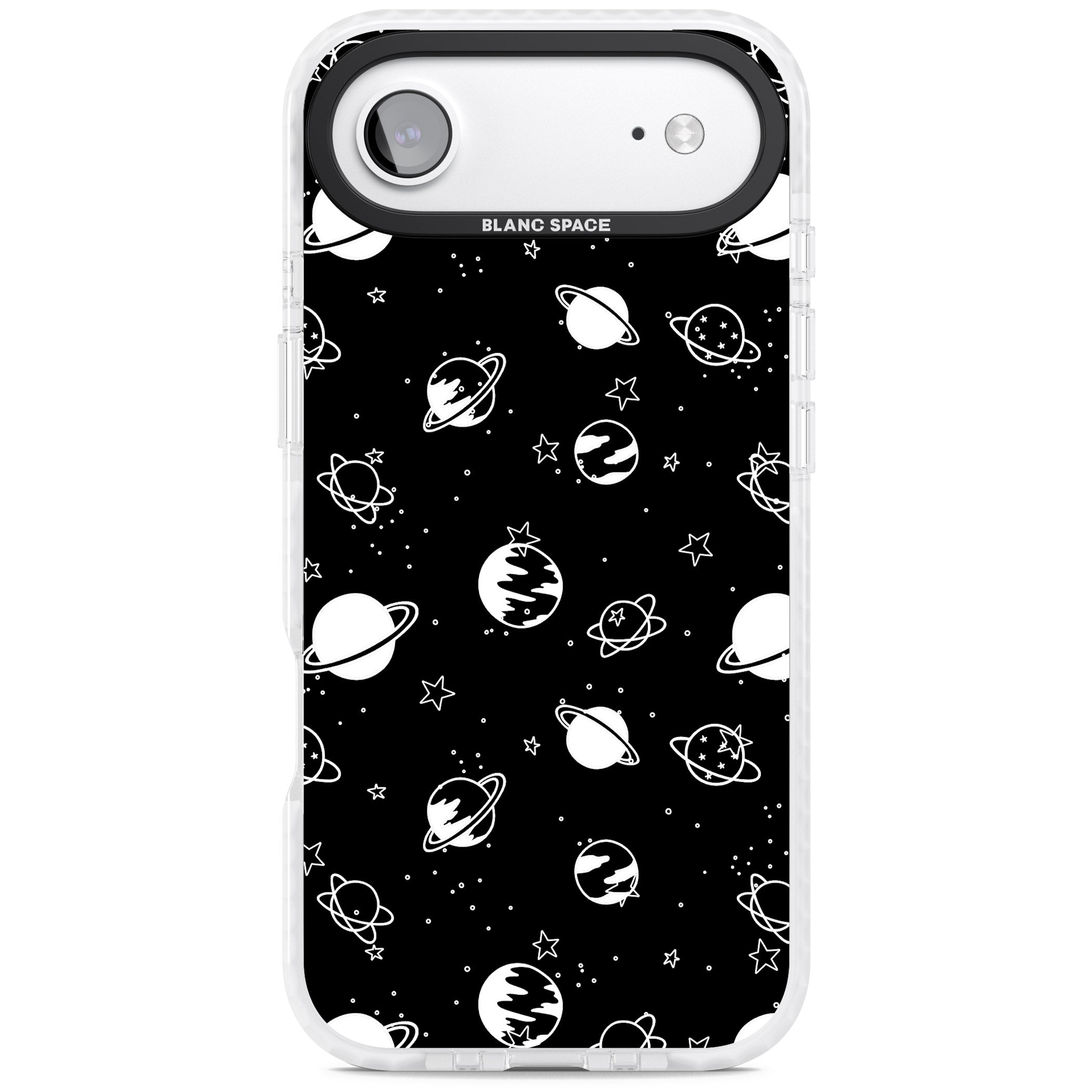 White Planets On Black iPhone 17 Air Impact Clear Phone Case