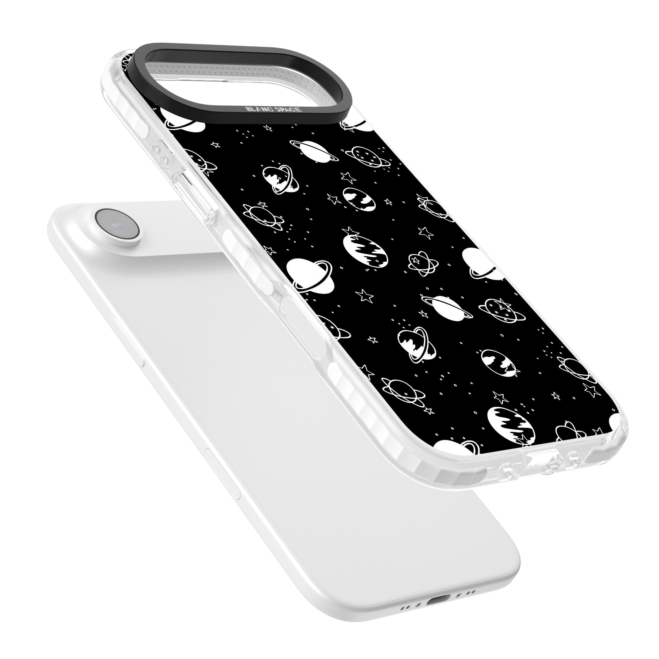 White Planets On Black iPhone 17 Air Impact Clear Phone Case Colours