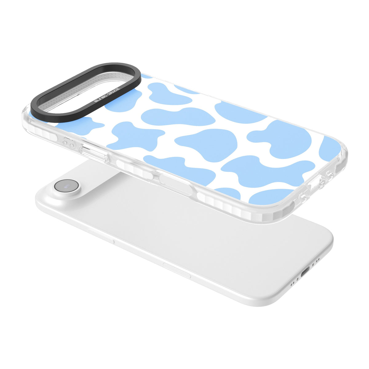 Blue And White Cow Print iPhone Air Impact Clear Phone Case angled