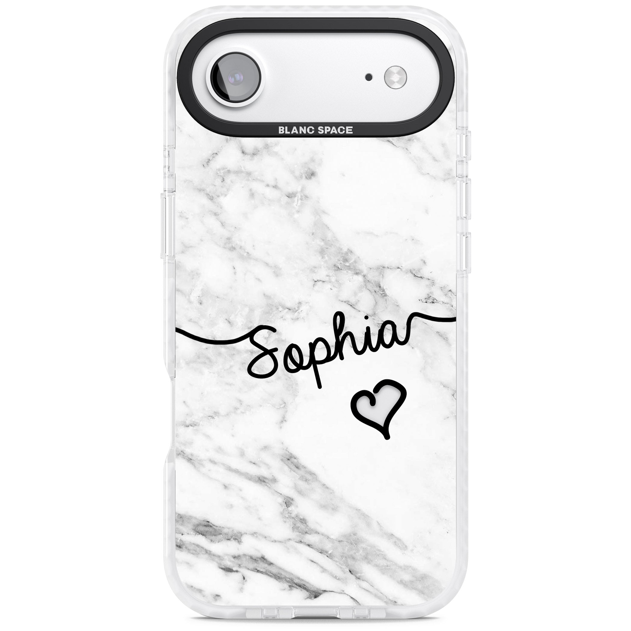 Personalised White Marble Heart iPhone 17 Air Impact Clear Phone Case