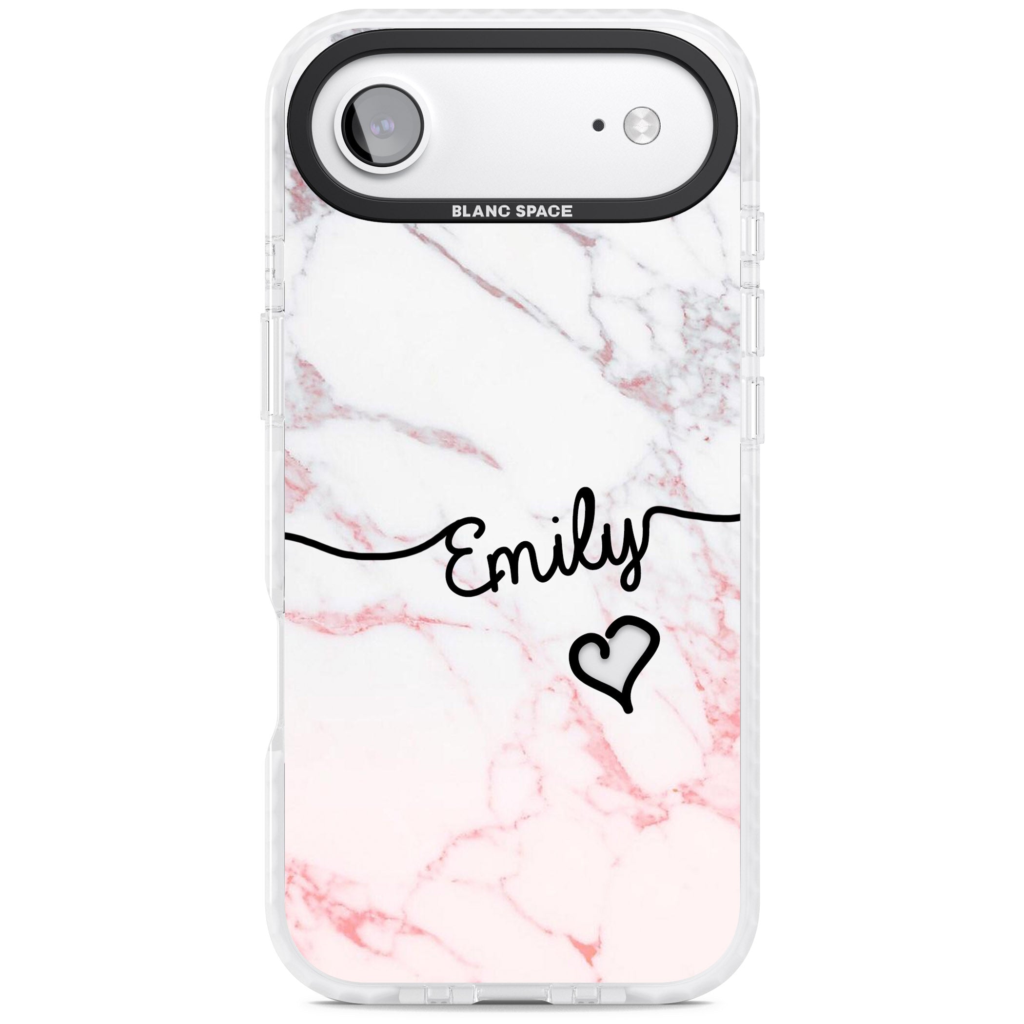 Personalised Pink Fade Marble Heart iPhone 17 Air Impact Clear Phone Case