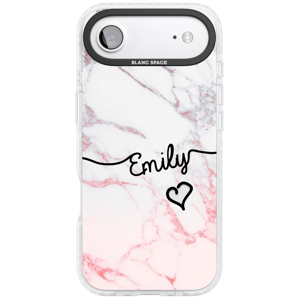 Personalised Pink Fade Marble Heart iPhone Air Impact Clear Phone Case front