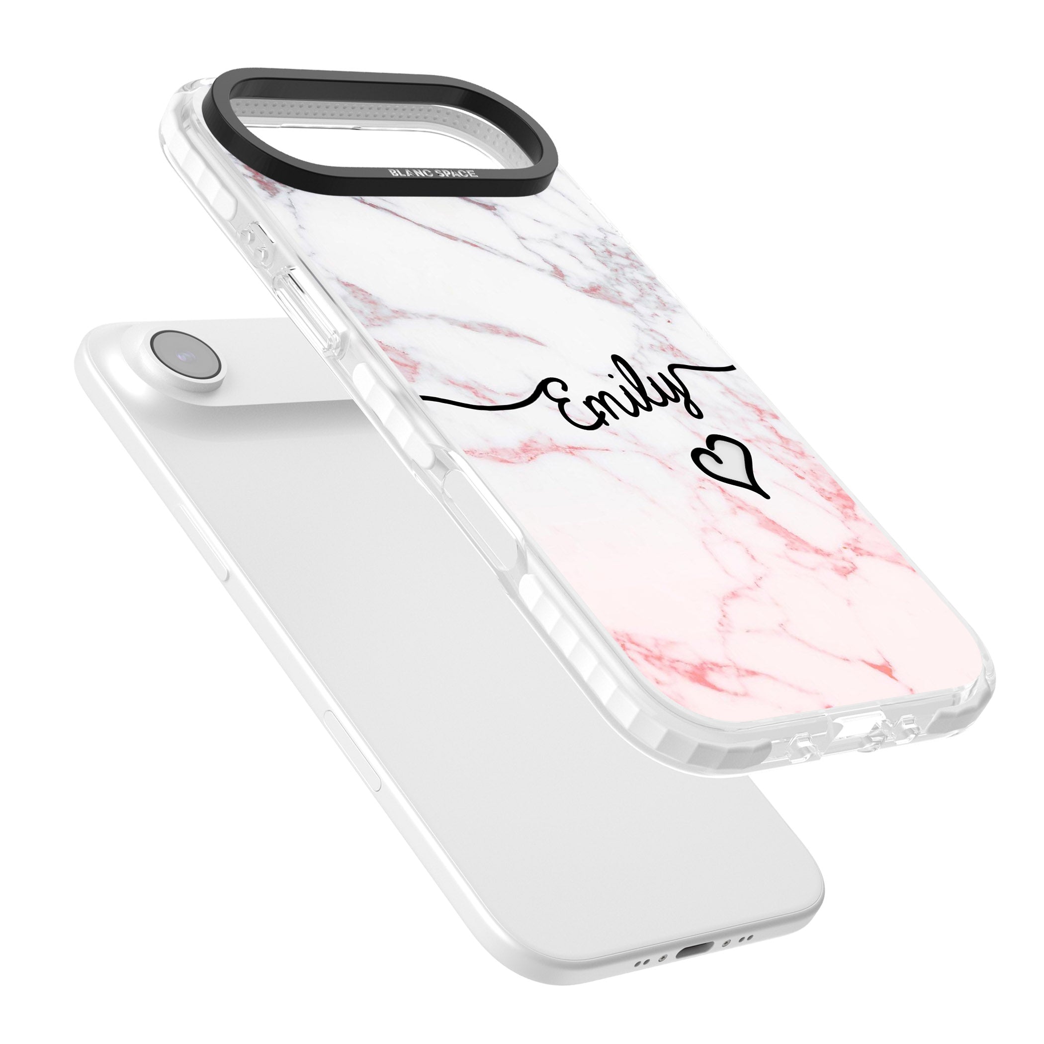 Personalised Pink Fade Marble Heart iPhone 17 Air Impact Clear Phone Case Colours