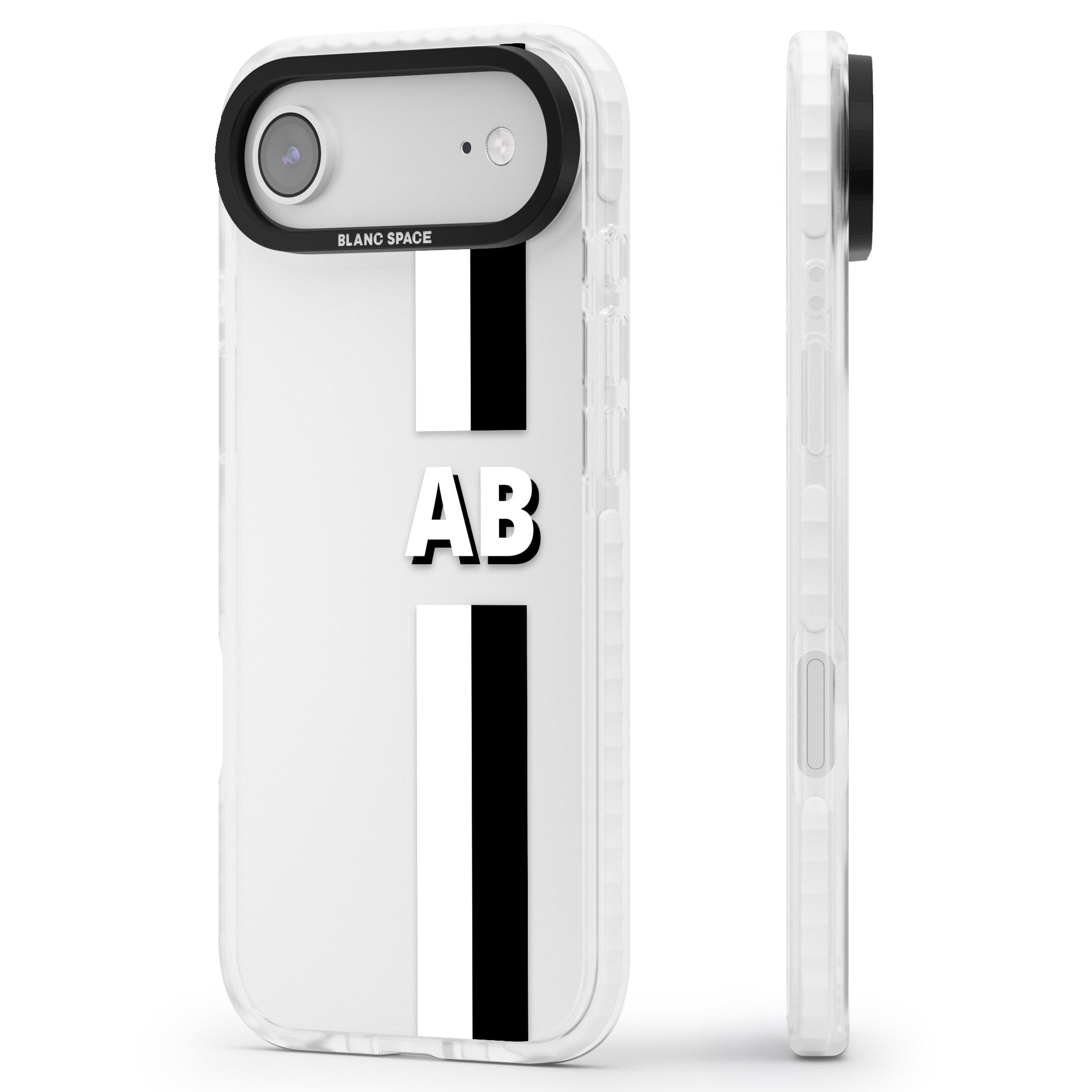 Personalised Bold Two Stripe Name iPhone 17 Air Impact Clear Phone Case Side Profile
