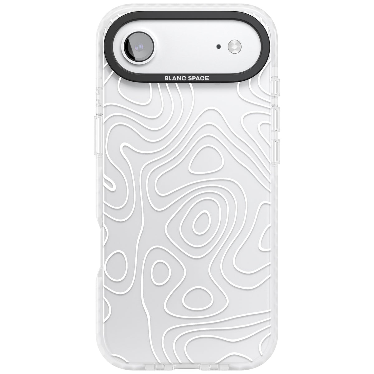 White Damascus Steel abstract iPhone case featuring white topographic contour lines on a clear back with a black bumper iPhone Air / iPhone 17 Air Impact Clear Phone Case front