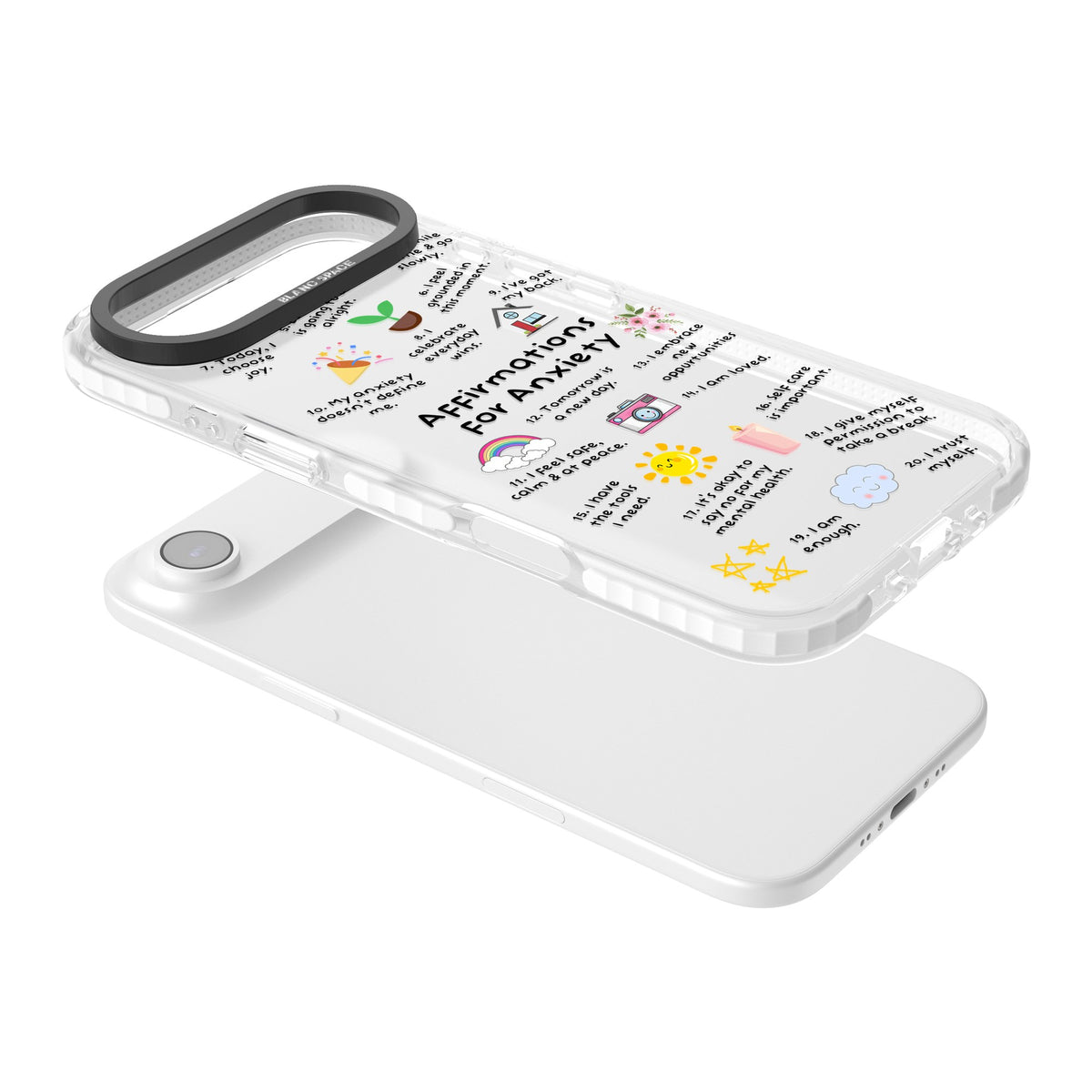 Anxiety Reminders (Black) iPhone Air Impact Clear Phone Case angled