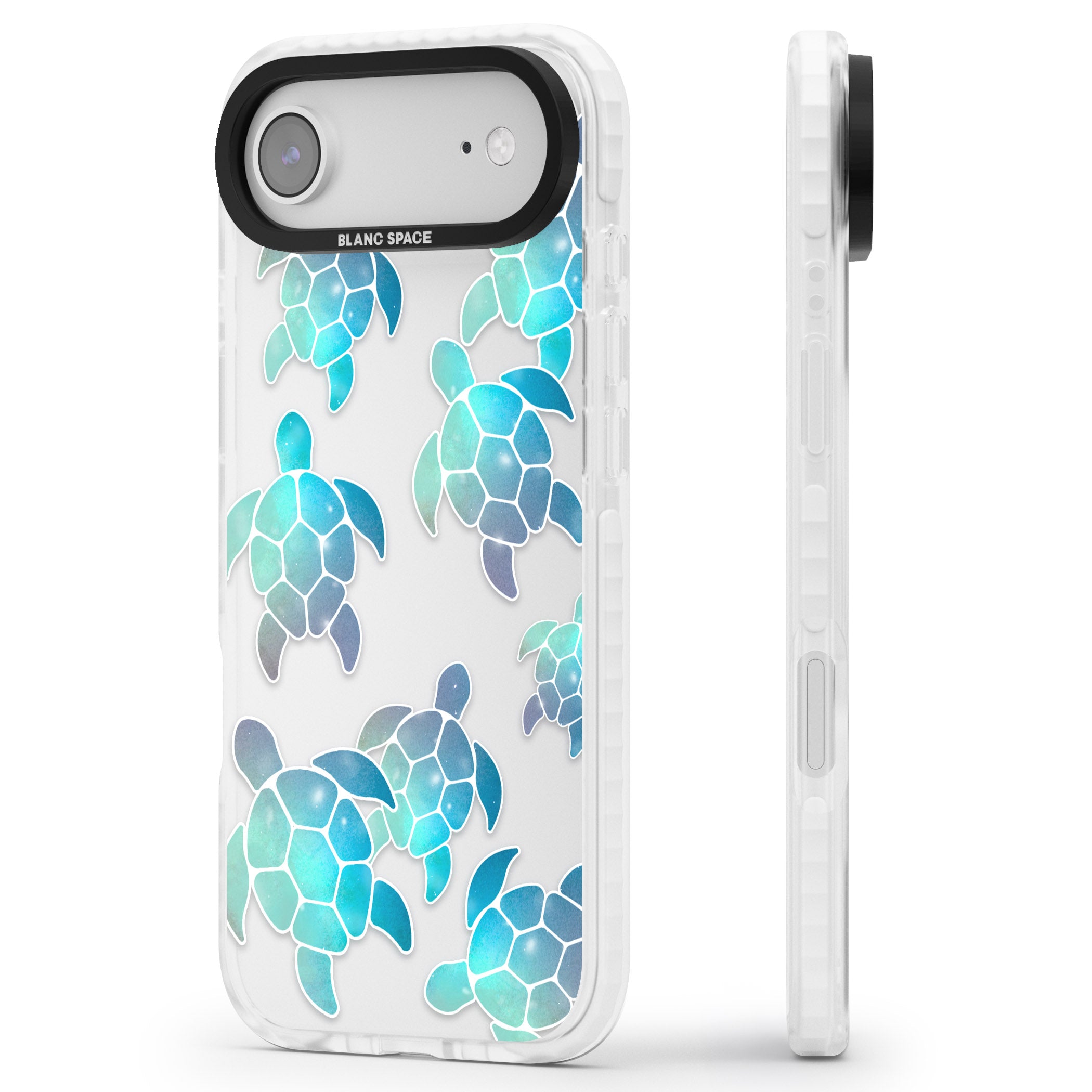 Aqua Space Turtles iPhone 17 Air Impact Clear Phone Case Side Profile