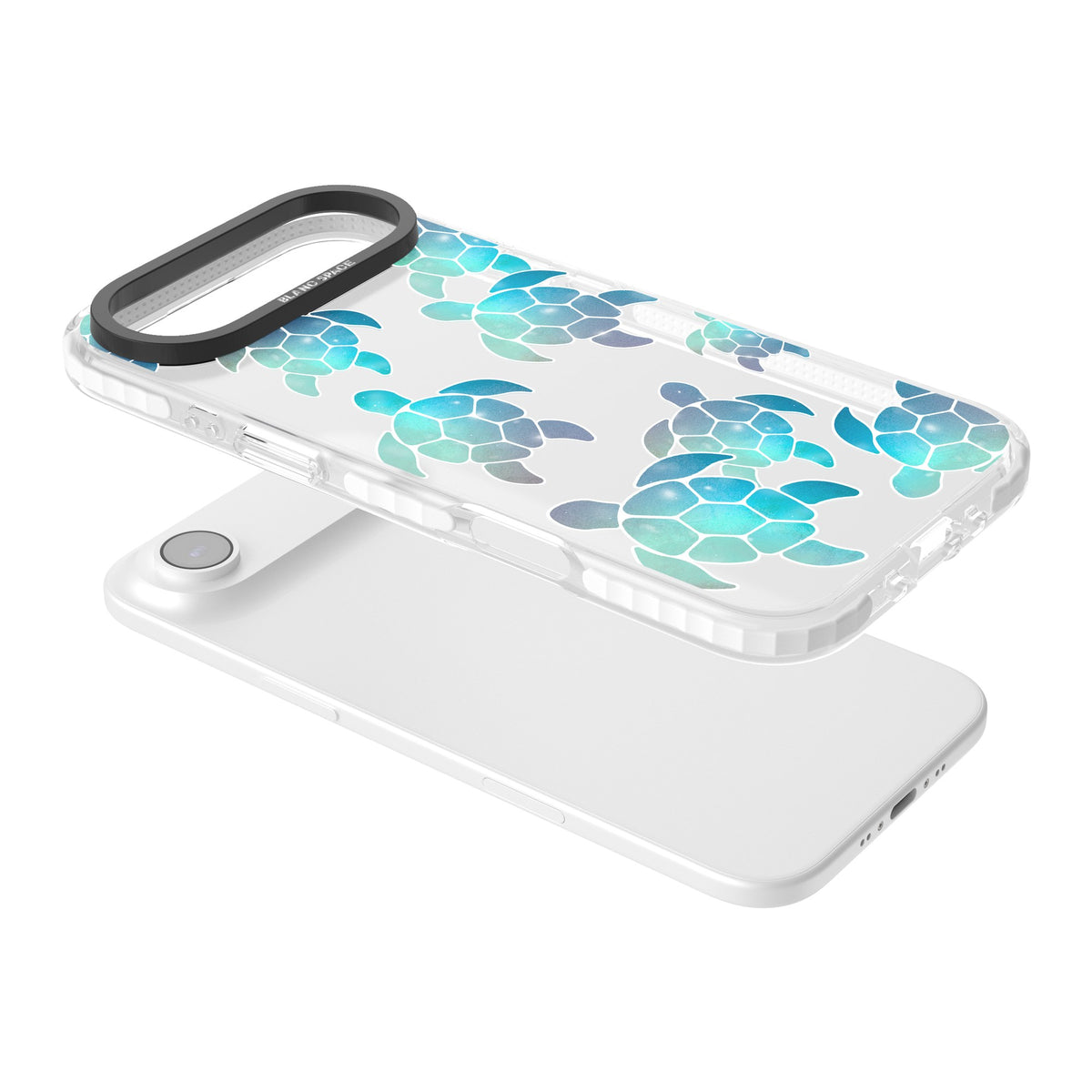 Aqua Space Turtles iPhone Air Impact Clear Phone Case angled