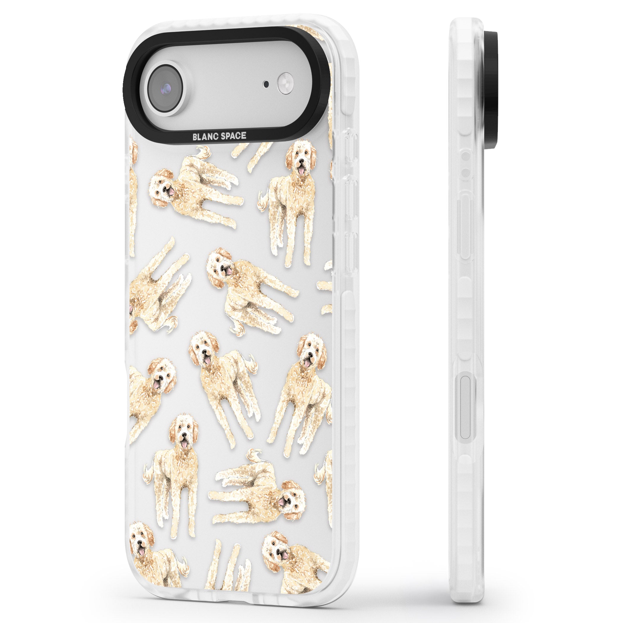 Goldendoodle Watercolour Dog Pattern iPhone 17 Air Impact Clear Phone Case Side Profile