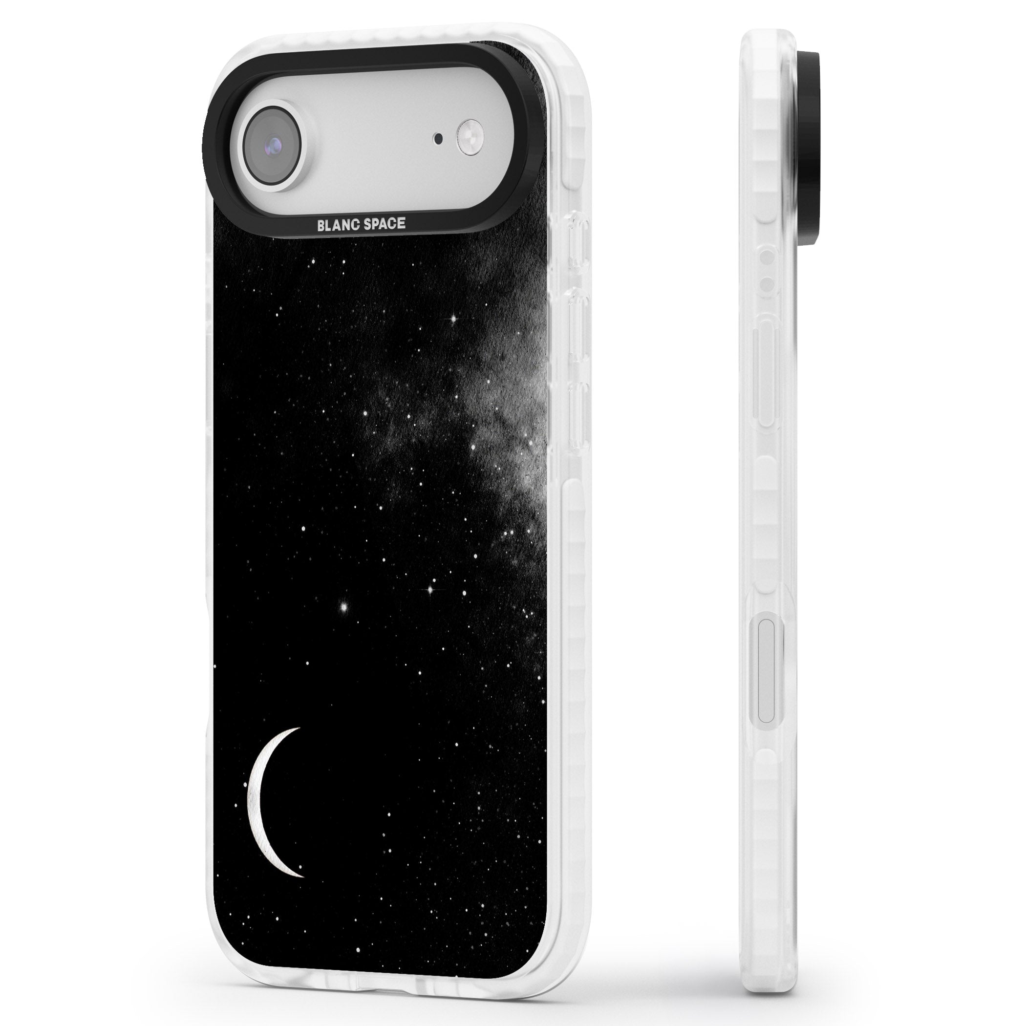 Night Sky Galaxies: Crescent Moon iPhone 17 Air Impact Clear Phone Case Side Profile