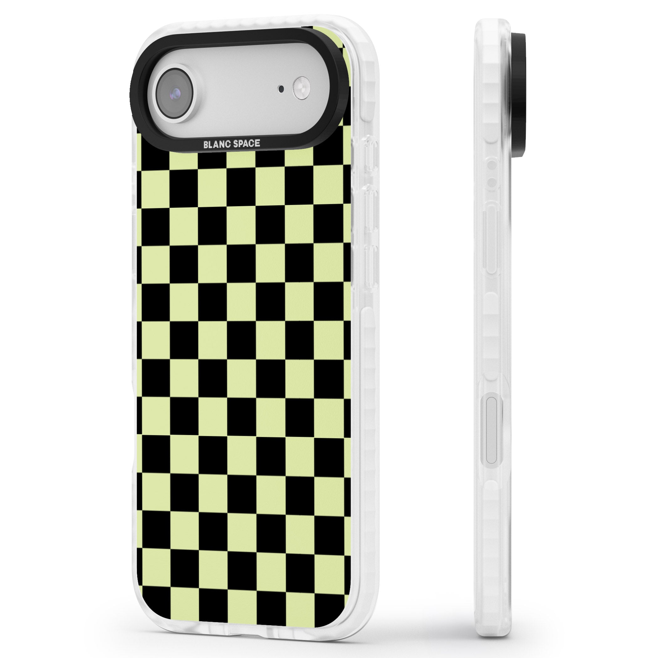 Black & Lime Check iPhone 17 Air Impact Clear Phone Case Side Profile