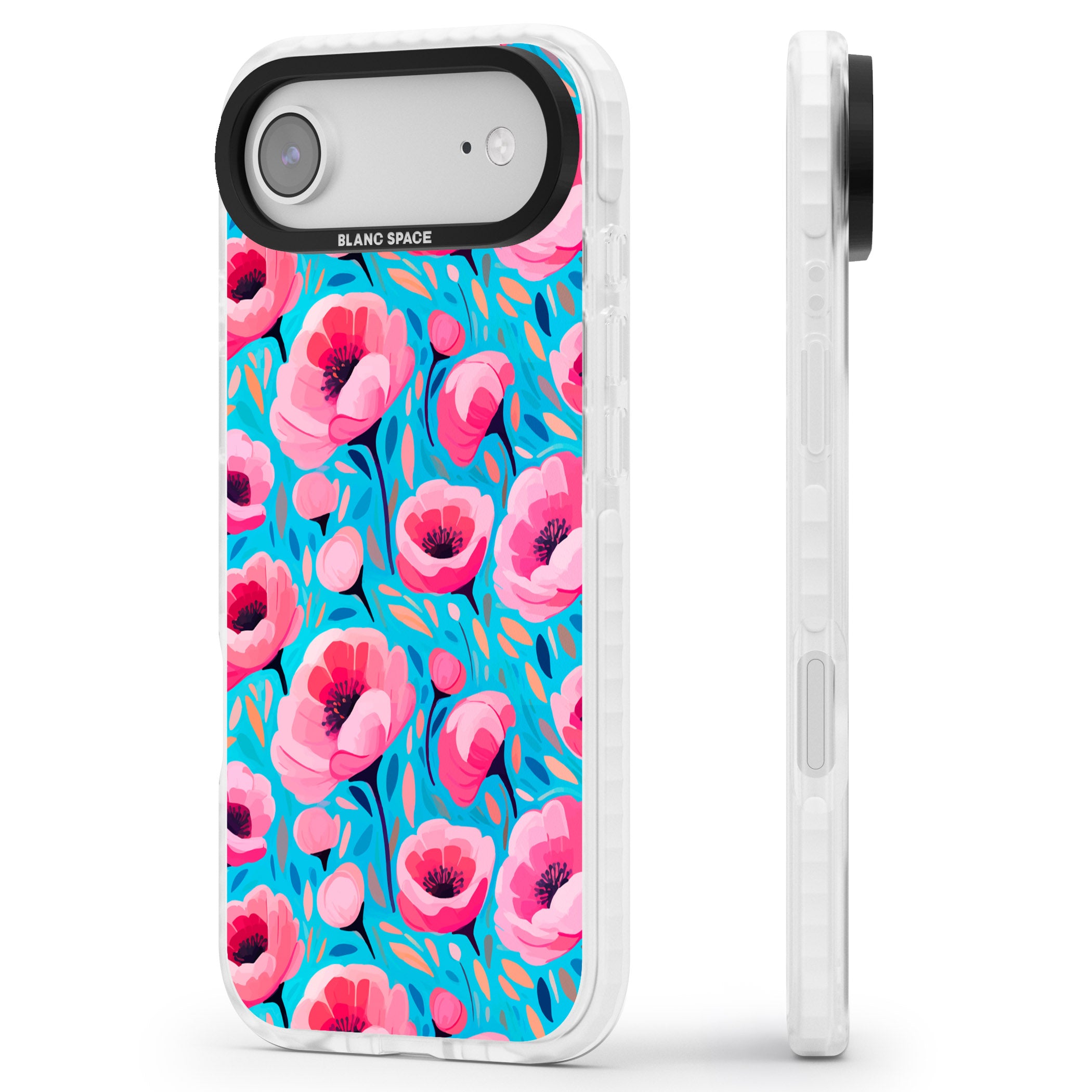 Tropical Pink Poppies iPhone 17 Air Impact Clear Phone Case Side Profile