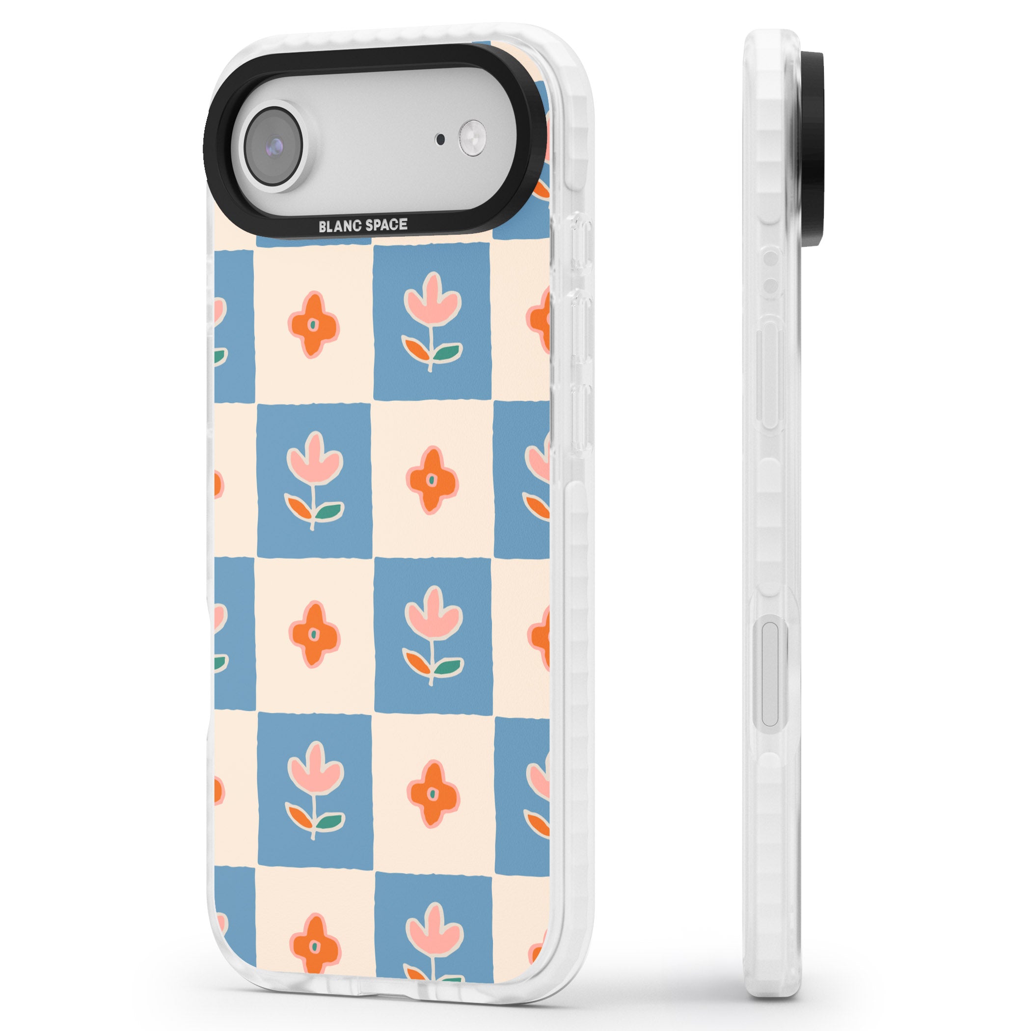 Vintage Bloom Checkered iPhone 17 Air Impact Clear Phone Case Side Profile