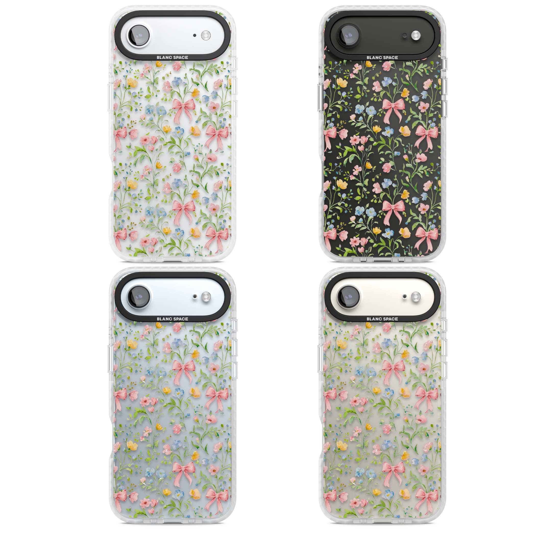 Ribbons & Wildflowers cottagecore iPhone case featuring watercolor wildflowers, pink satin bows, and delicate spring blooms o | Black Impact case for iPhone Air