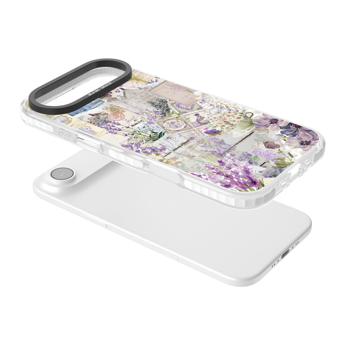Soft Lavender Collage iPhone Air Impact Clear Phone Case angled