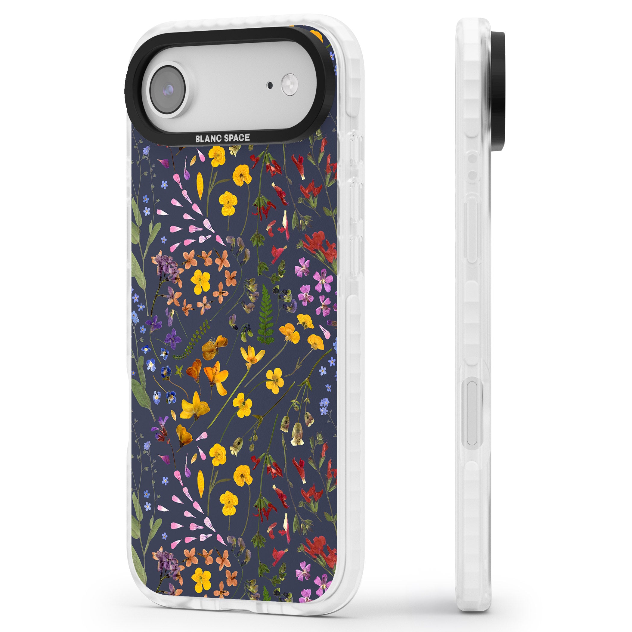 Wildflower Leaves Cluster Navy iPhone 17 Air Impact Clear Phone Case Side Profile