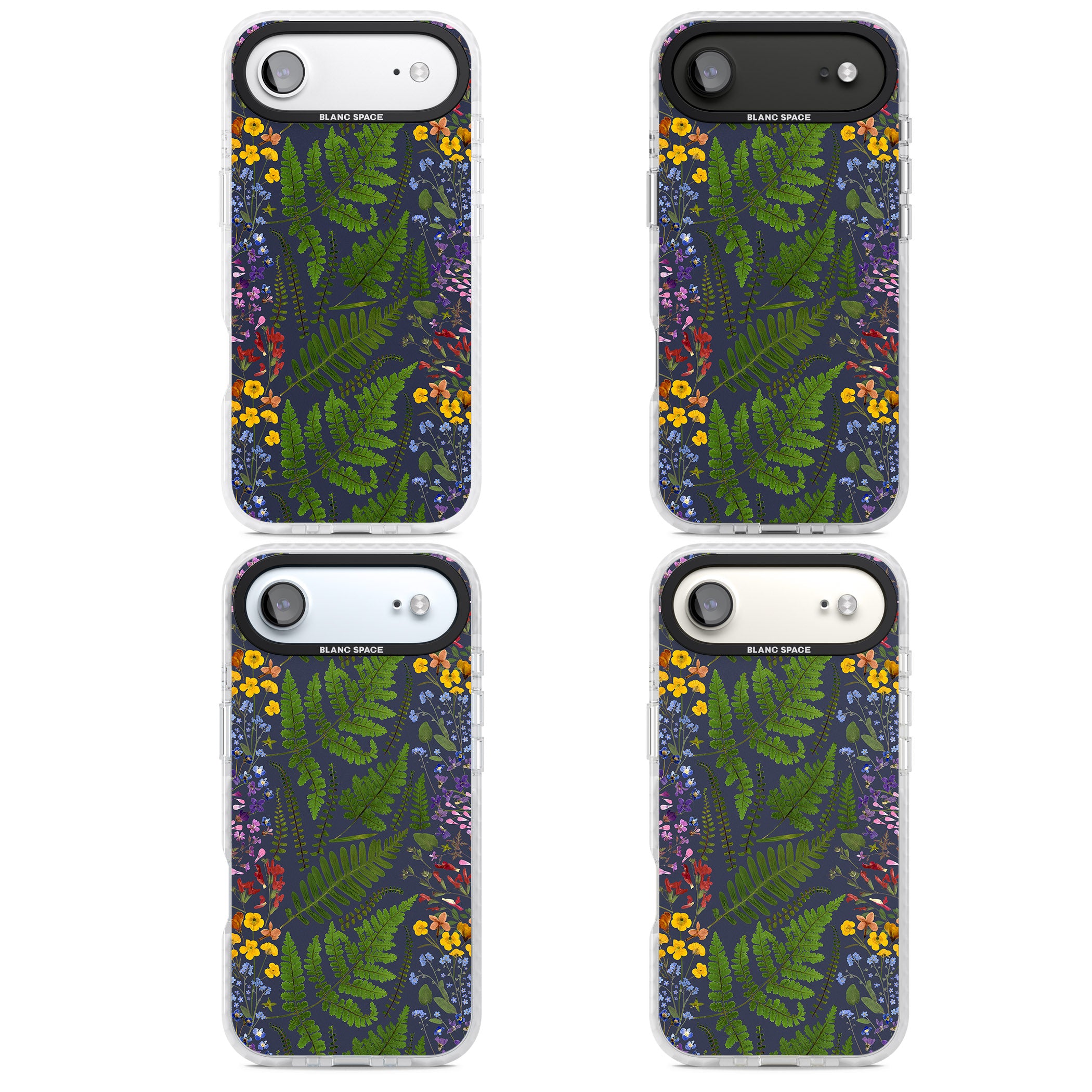 Busy Floral And Fern Design Navy iPhone 17 Air Impact Clear Phone Case APT Impact Protection