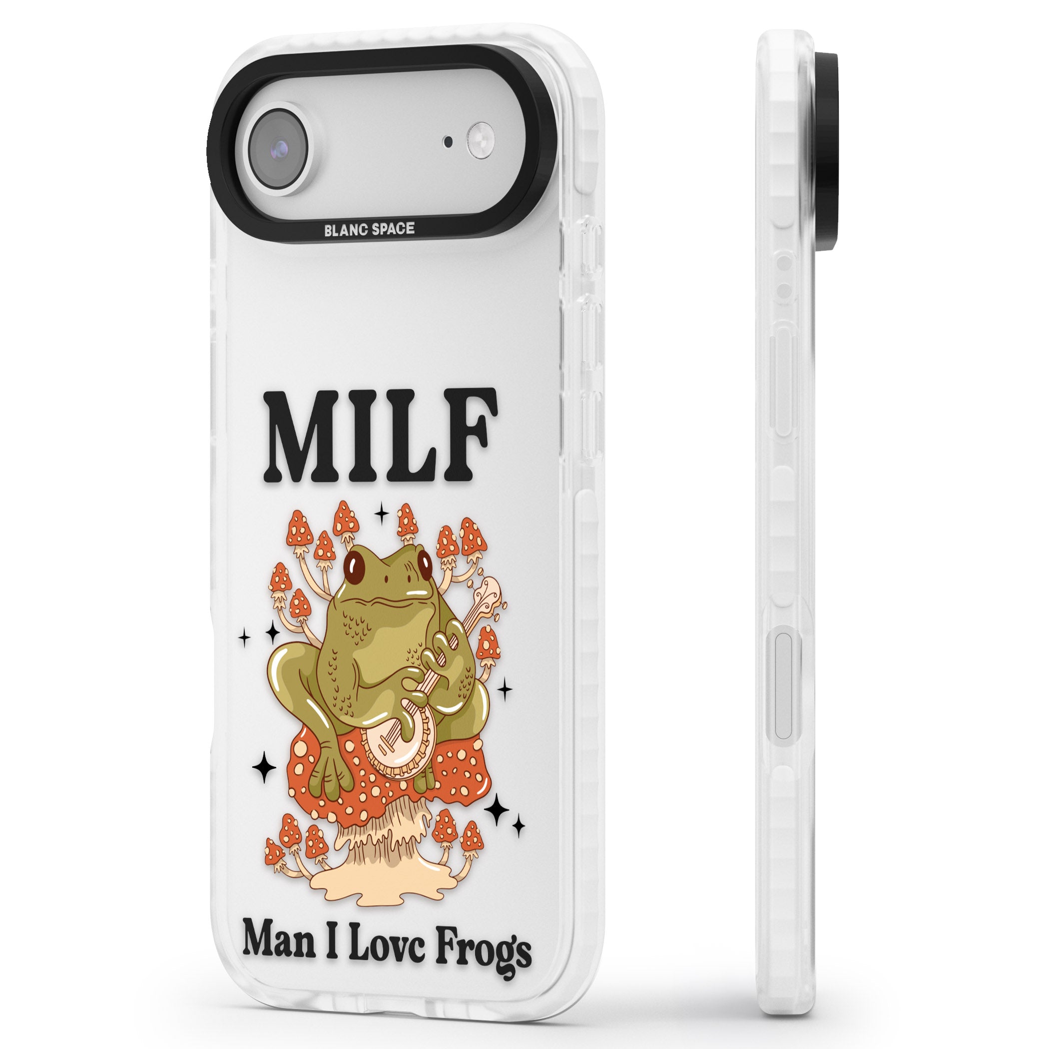 Man I Love Frogs iPhone 17 Air Impact Clear Phone Case Side Profile