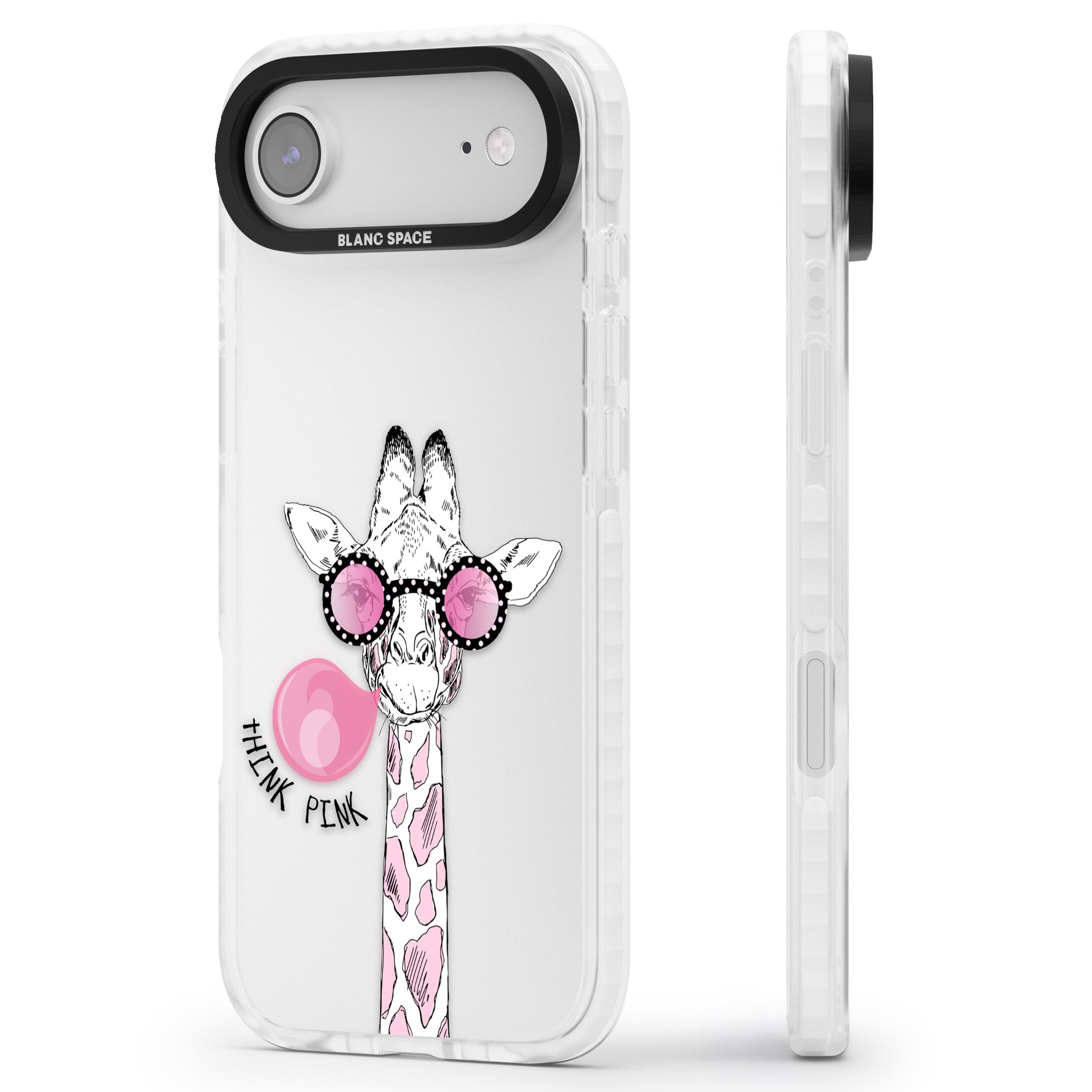 Think Pink Giraffe iPhone 17 Air Impact Clear Phone Case Side Profile