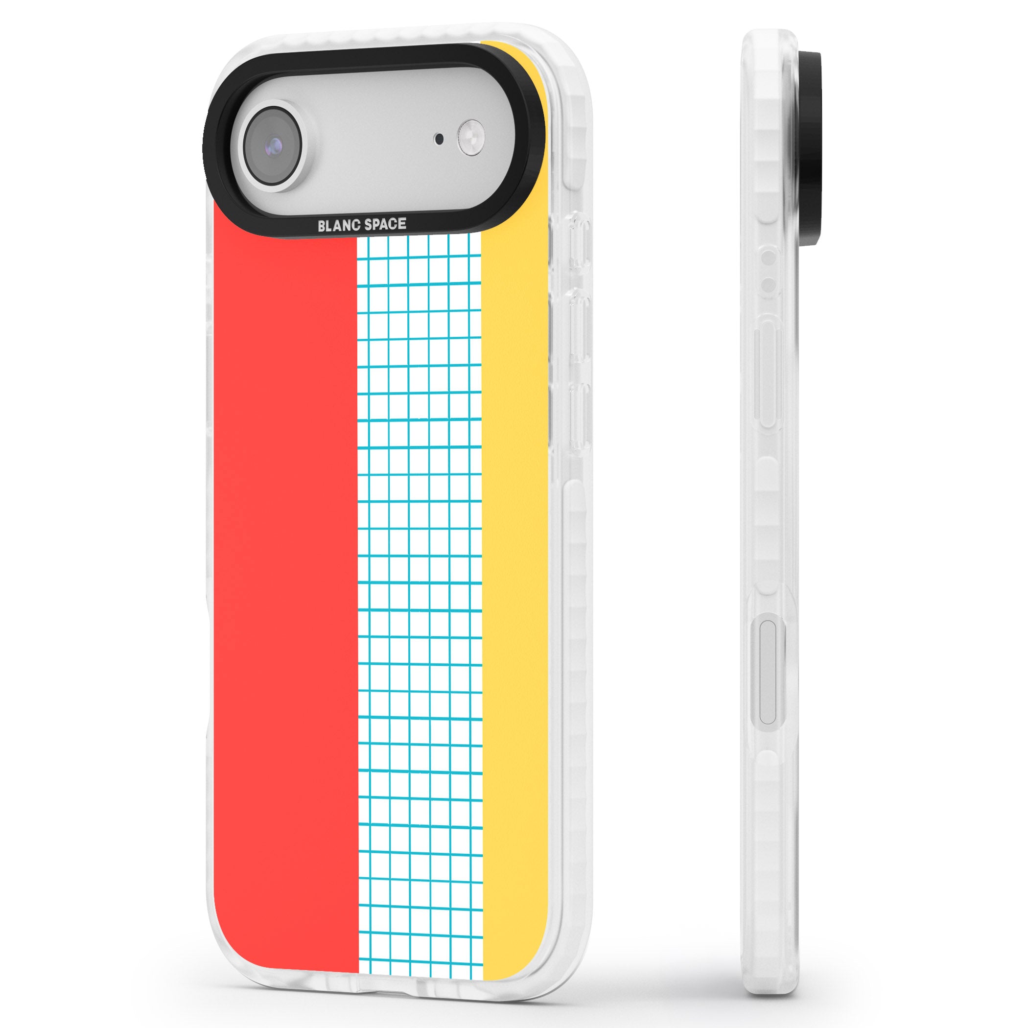 Abstract Grid Red, Blue, Yellow iPhone 17 Air Impact Clear Phone Case Side Profile