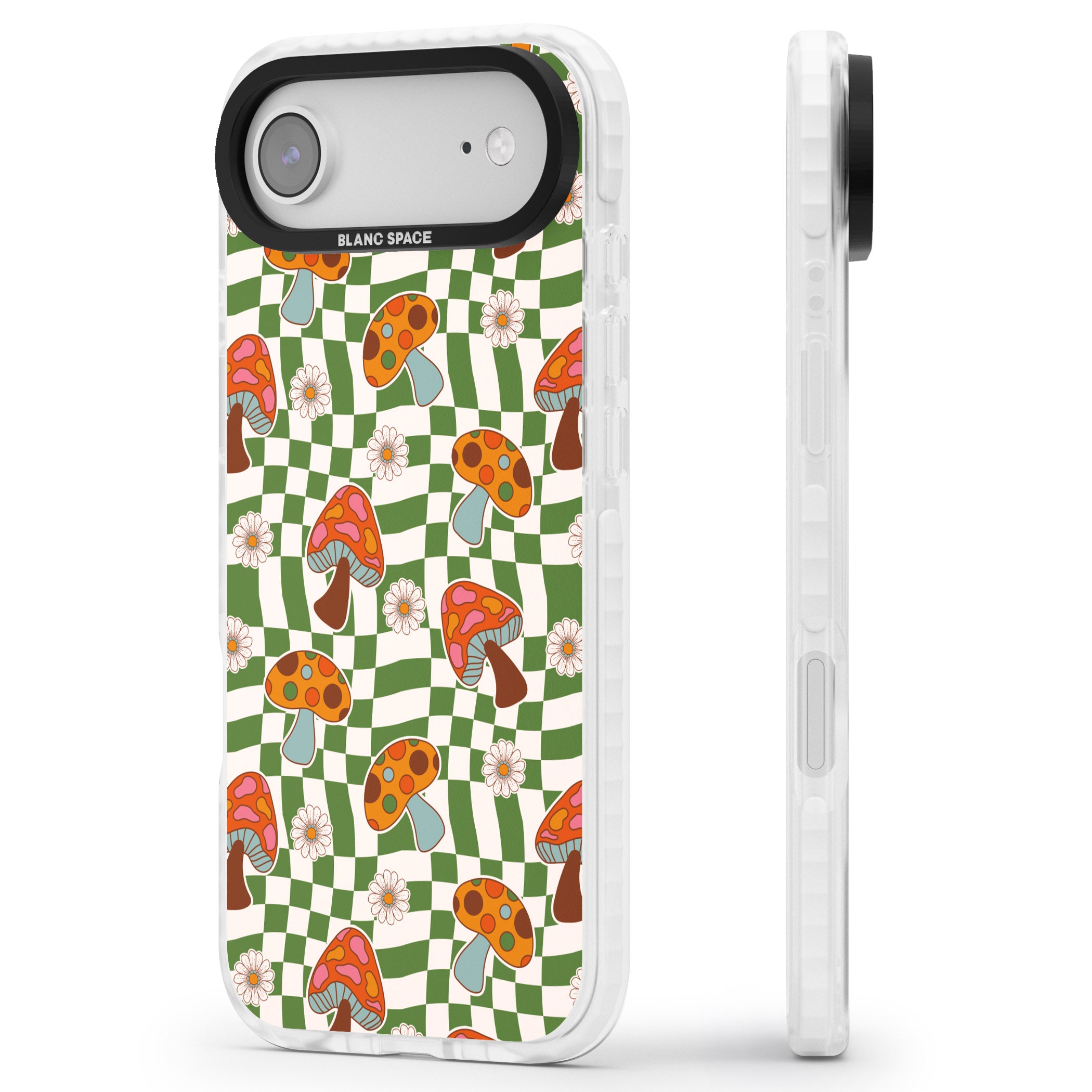 Wavy Checked Shroom & Bloom iPhone 17 Air Impact Clear Phone Case Side Profile